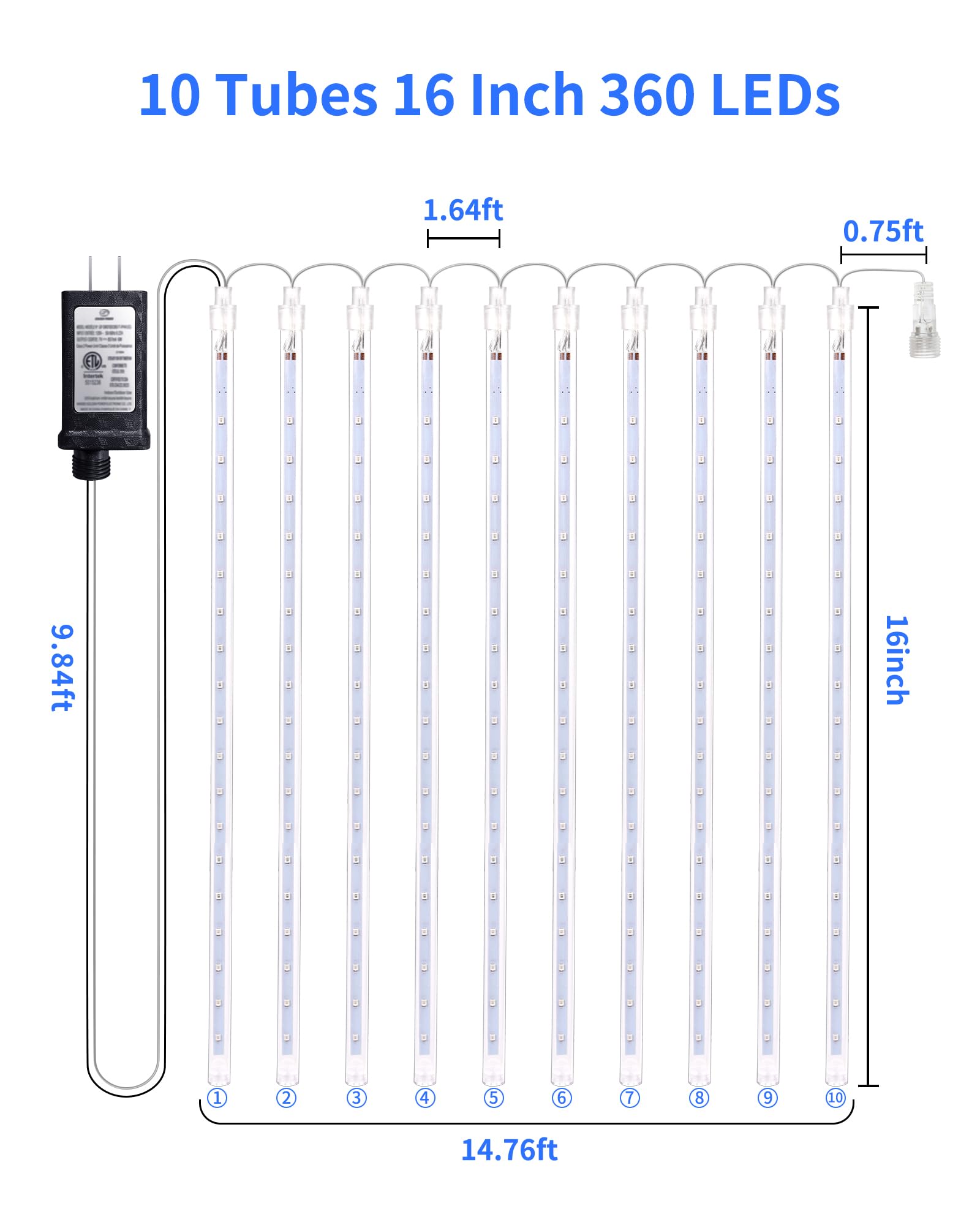 Blingstar 16" Blue Meteor Shower LED Lights - Waterproof Dripping Icicle Lights for Outdoor Xmas & Halloween Decoration