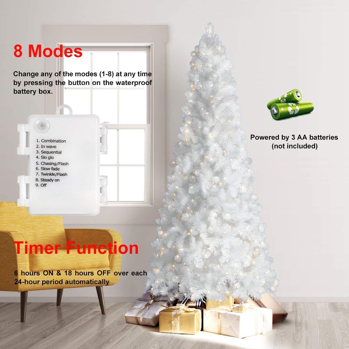 Outdoor String Lights With Timer - Battery Operated String Lights Christmas Lights 18Ft 50 Led String Lights White Wire For Indoor Outdoor Wedding Party Garden Home, Waterproof, Warm White, 2 Pack