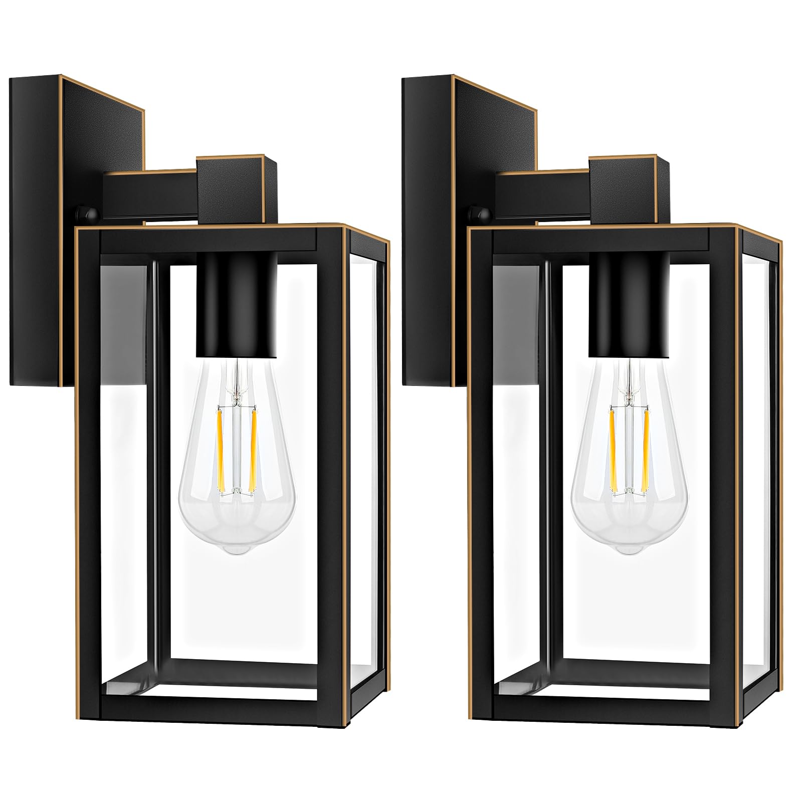 Outdoor Wall Lights 2-Pack, Waterproof Outside Wall Sconce Light Fixtures, Bronze Exterior Wall Lanterns with Clear Glass for Ho