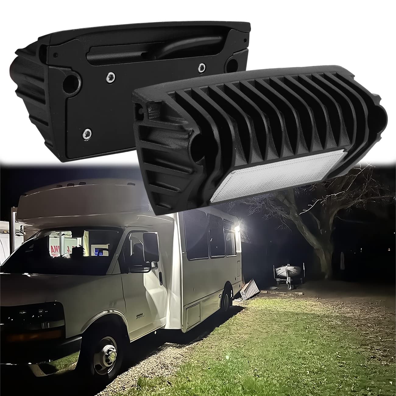 Chelhead RV Porch Light, 12V LED Aluminum, Low Current, White Light-Black Housing, Model CHEL-RV-L01
