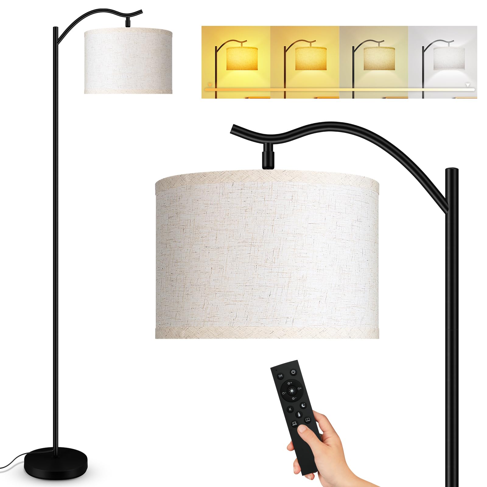 BoostArea Arc Floor Lamp with Remote, Stepless Dimmable 2700k-6500k, Beige, Model B1361