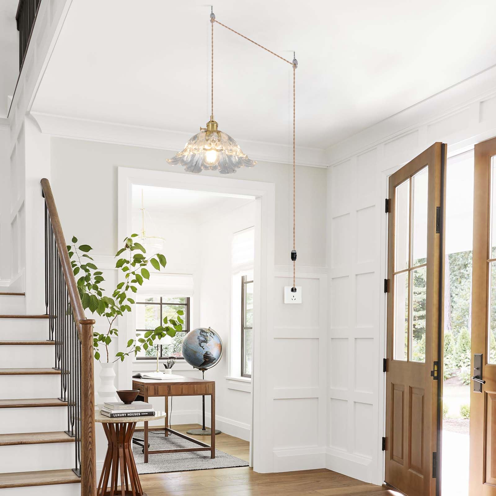 Loiogohot Plug In Pendant Light Fixtures Hanging Light Fixture Flower Transparent Glass Pendant Light 11 Inch E26 Pendant Lighting For Kitchen Island  Bedroom  Dining Room  Living Room