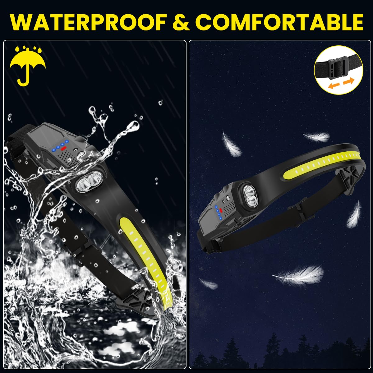 Headlamp Rechargeable 3Pack, 230 Wide Beam Led Headlamp, 7Mode Headlamps For Adults, Head Lamp With Motion Sensor, Red Light Hea