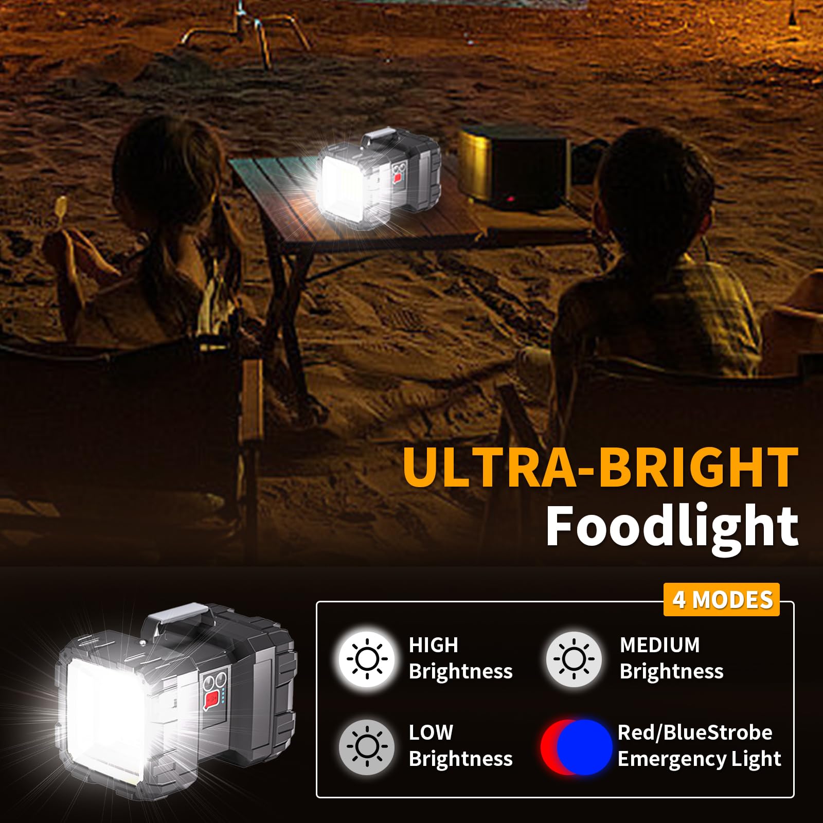 LETOUR LED Spotlight Flashlight, Rechargeable 200000L 10000mAh, 3+4 Light Modes, Waterproof, Black, Model LT-W846, XXX-Large