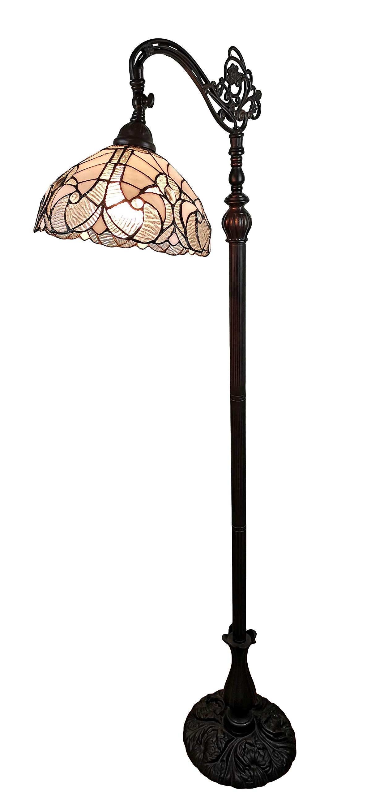 Amora Tiffany Style Floor Lamp Arched 62in Tall Stained Glass White 11in Diameter Model AM262FL11B