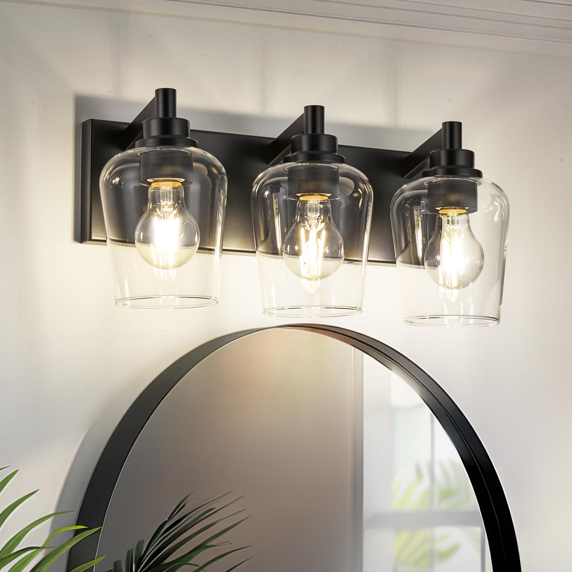 Metwet Bathroom Light Fixtures  3-Light Modern Vanity Light With Clear Glass Wine Glass-Shaped Shade  Vanity Lighting Fixtures Over Mirror  Matte Black  Vl155-Mb-3
