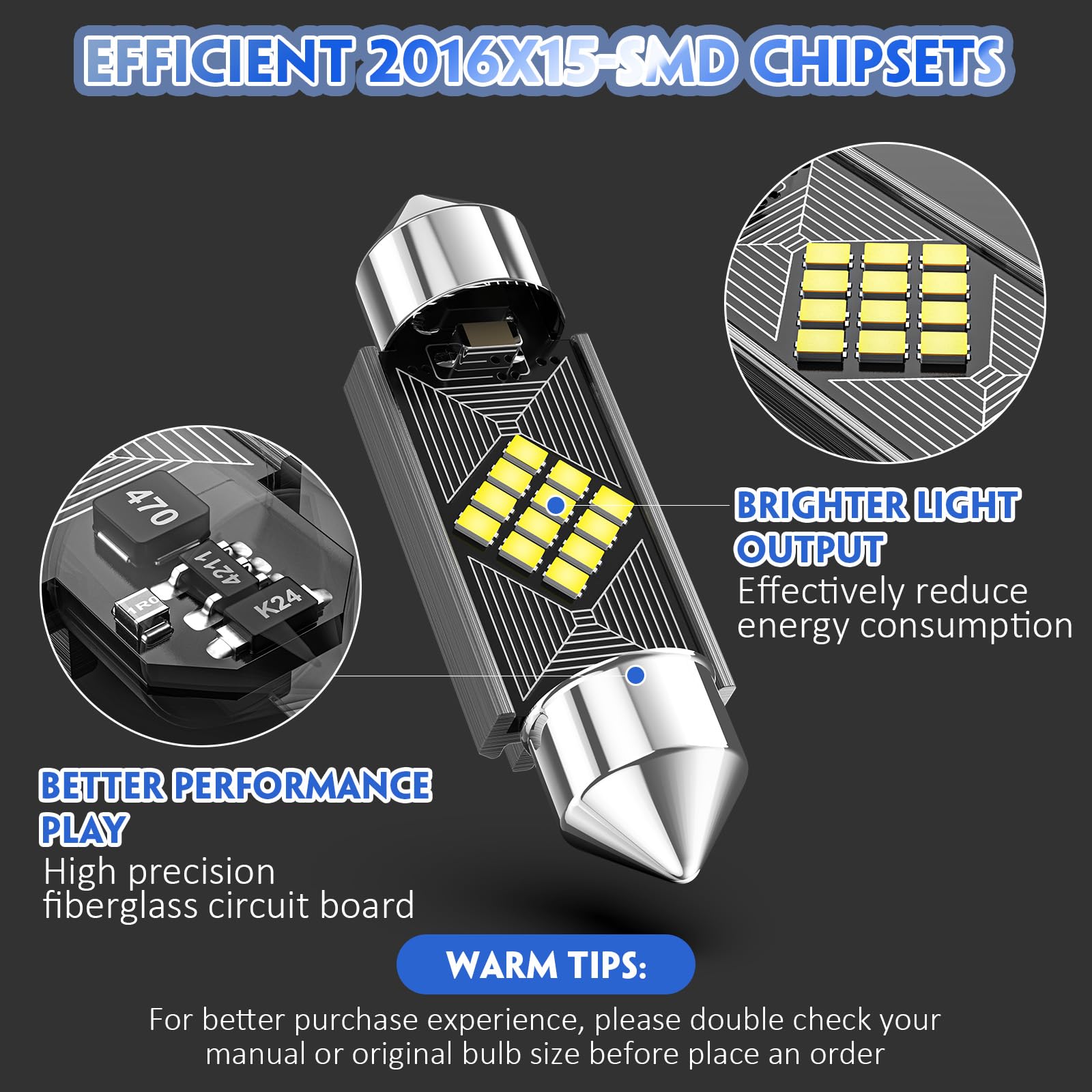 Zakolak Auto 6Pcs 578 211-2 212-2 Led Dome Light Bulbs, Extremely Bright 41Mm 42Mm 569 6411 1.61Inch Led Interior Car Festoon Bu