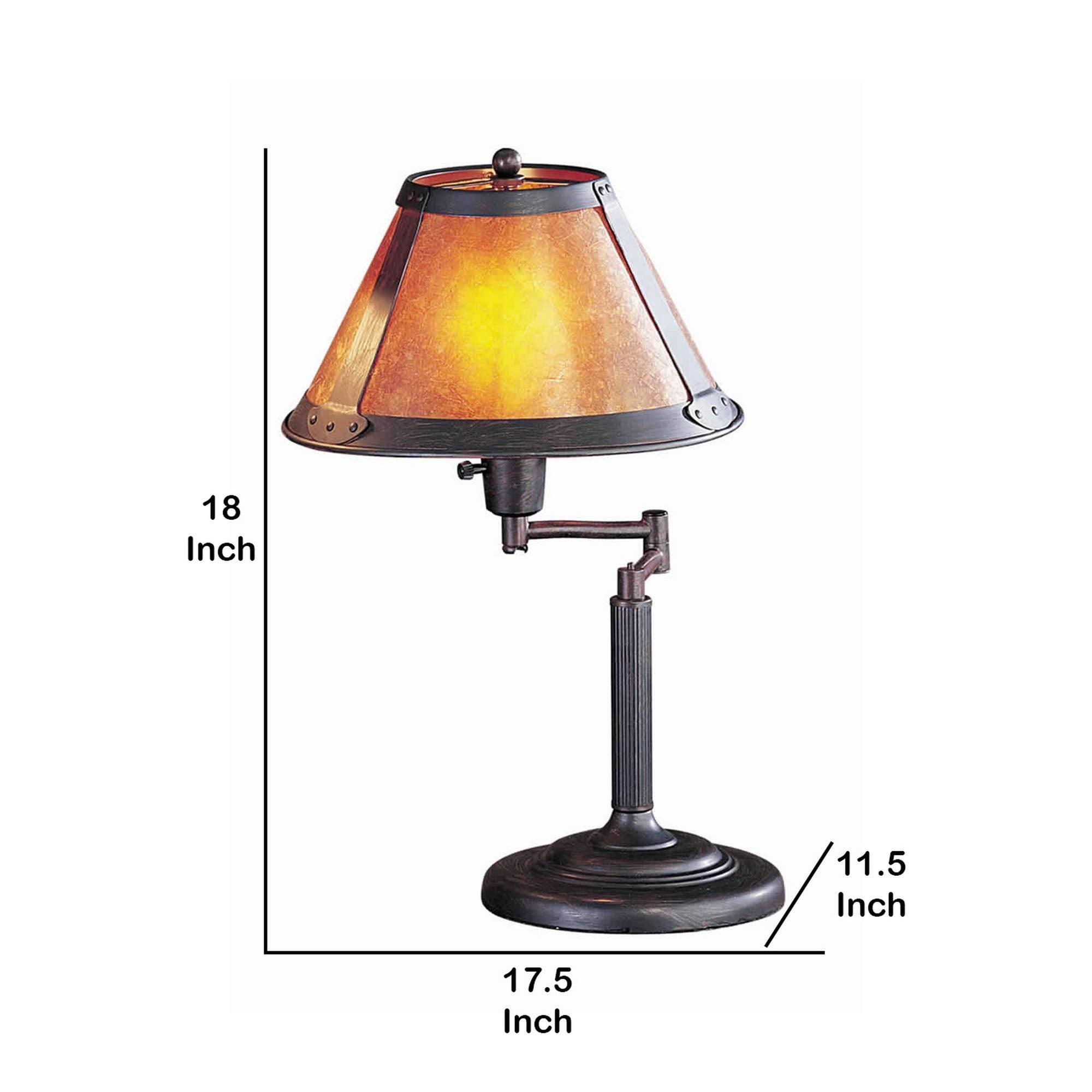 Benzara Metal Swing Arm Table Lamp, Conical Mica Shade, Bronze, Model BM223703