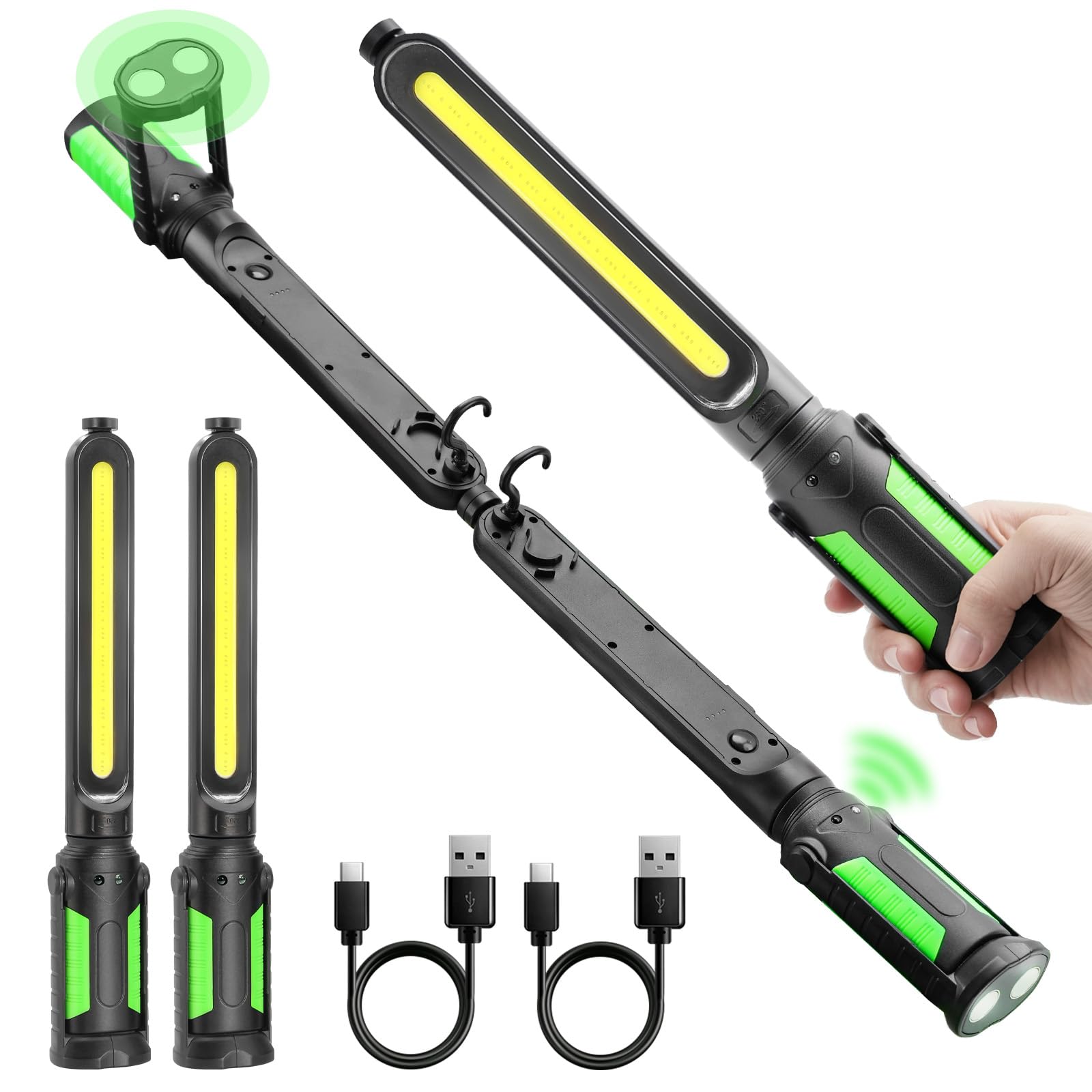 Sylsmart Rechargeable Mechanic Light, 2-in-1 Magnetic Light Bar with Motion Sensor, 2400LM Underhood Work Lights for Mechanics, 