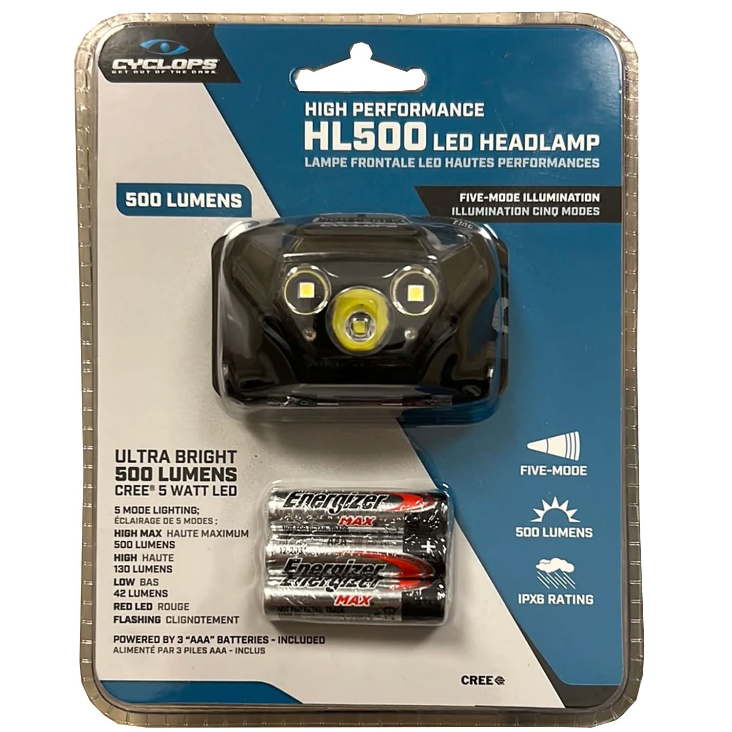 Cyclops HL500 Headlamp | 500 Lumen Bright LED | Weather Resistant | Adjustable Headband | Black | One Size