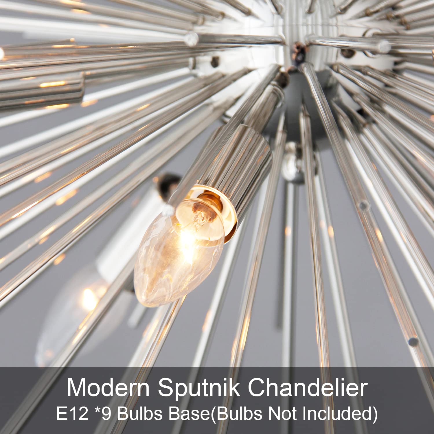 ZIRALIO Modern 9-Light Sputnik Chandelier, Nickel Metal Fixture for Dining Room, Kitchen, Entryway - 20in, 12LB
