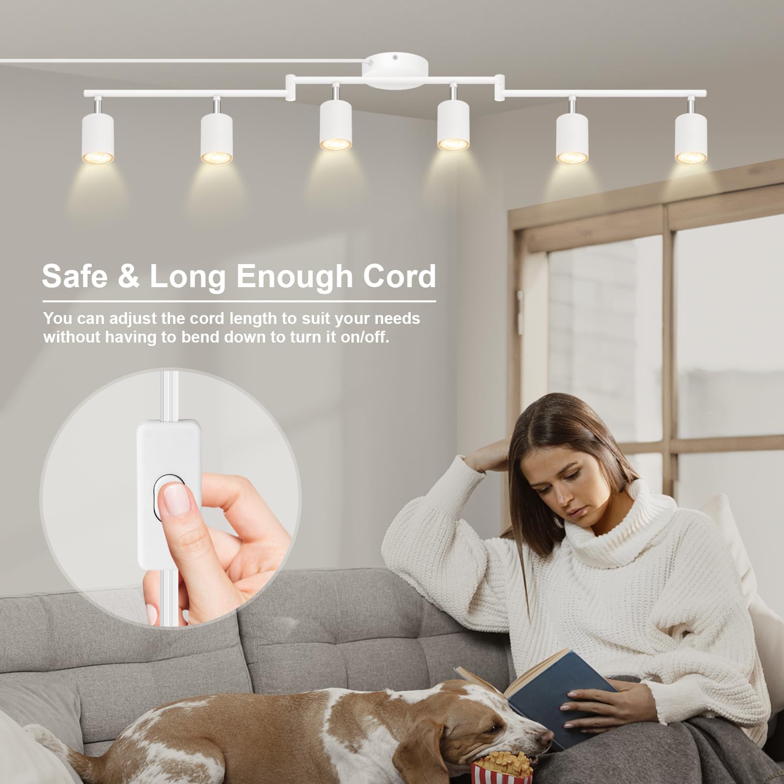Track Lighting Plug In  Led Track Lighting Fixtures Ceiling Kit  White 6-Light Ceiling Light Plug-In  Wall Light With 14.8Ft Power Cord  Rotatable Kitchen Spotlight For Bedroom(Gu10 Socket  No Bulb)