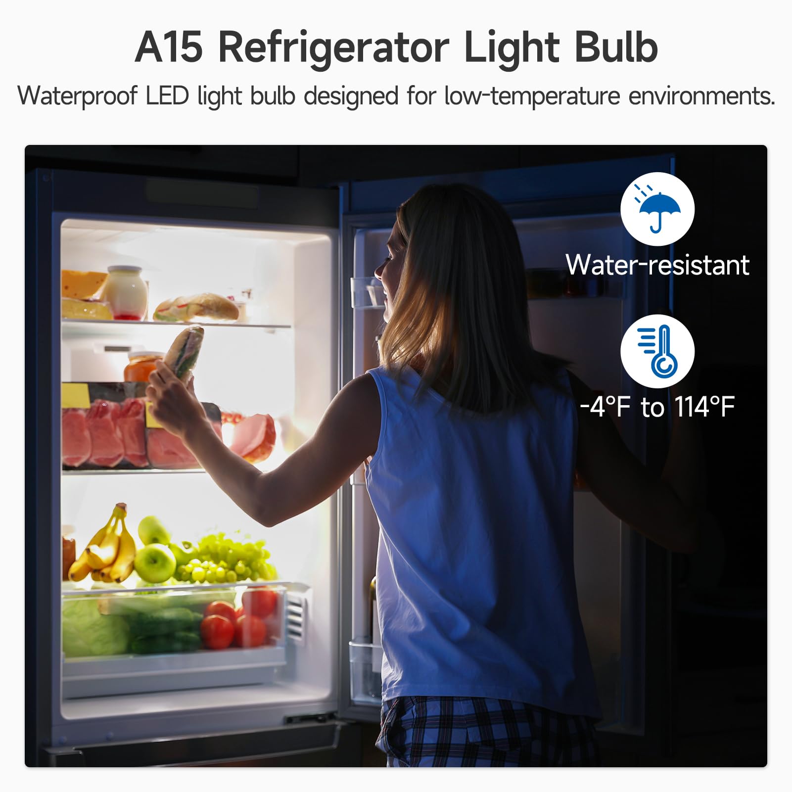 SHINESTAR A15 LED Refrigerator Light Bulb, 5W, 5000K Daylight, Waterproof, 2-Pack, E26 Medium Base, White