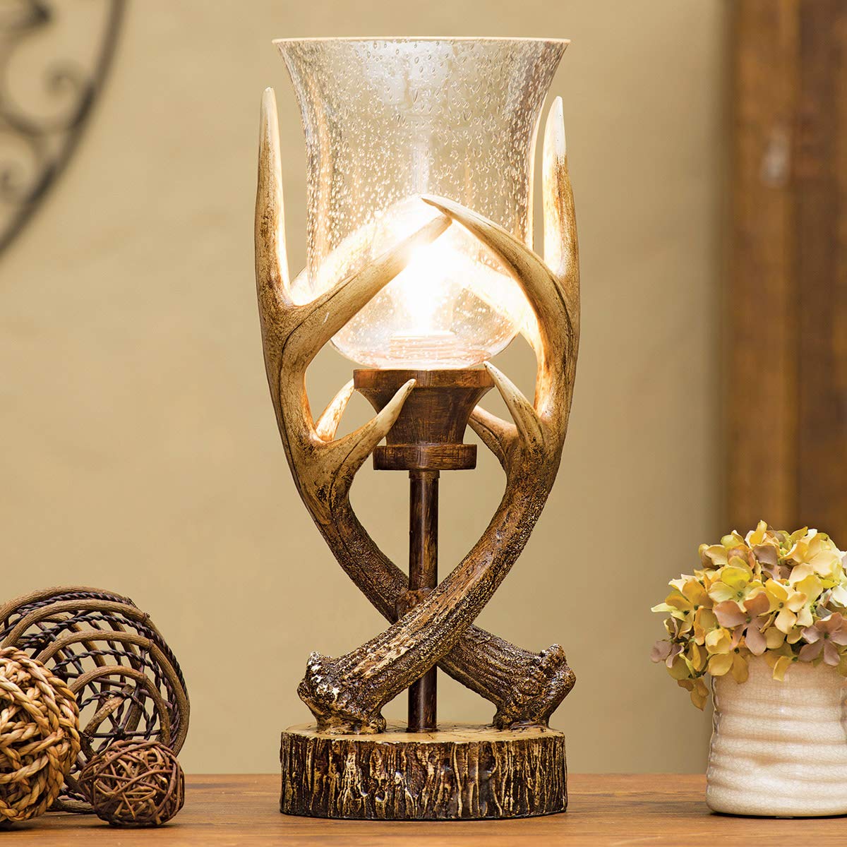Black Forest D?or - Stone Fireplace Lamp - Rustic Cabin Lighting for Living Room or Bedroom - 15'' W x 7'' D x 25'' H