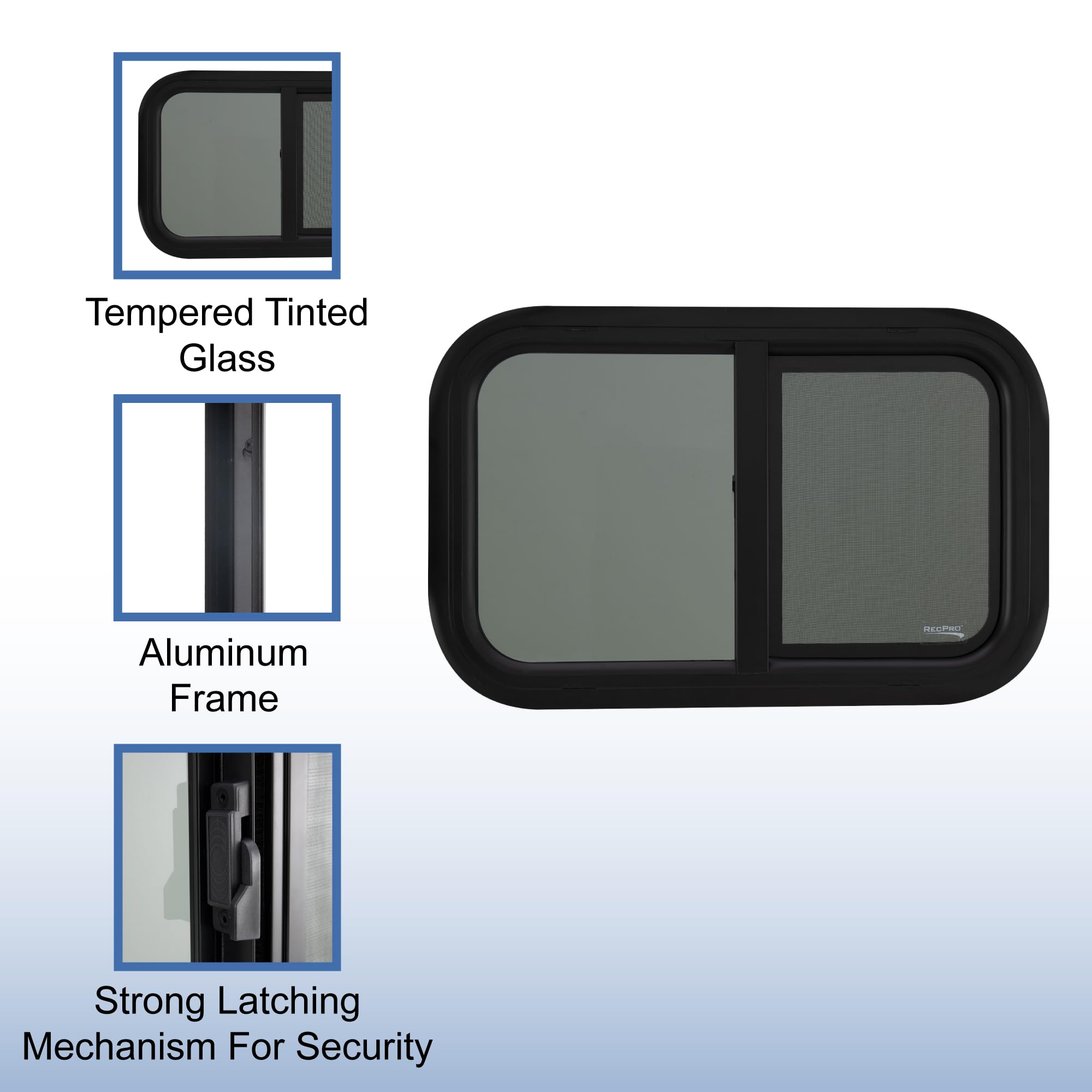RecPro RV Window Teardrop Style 24"W x 15"H Horizontal Sliding Black RP-WIN