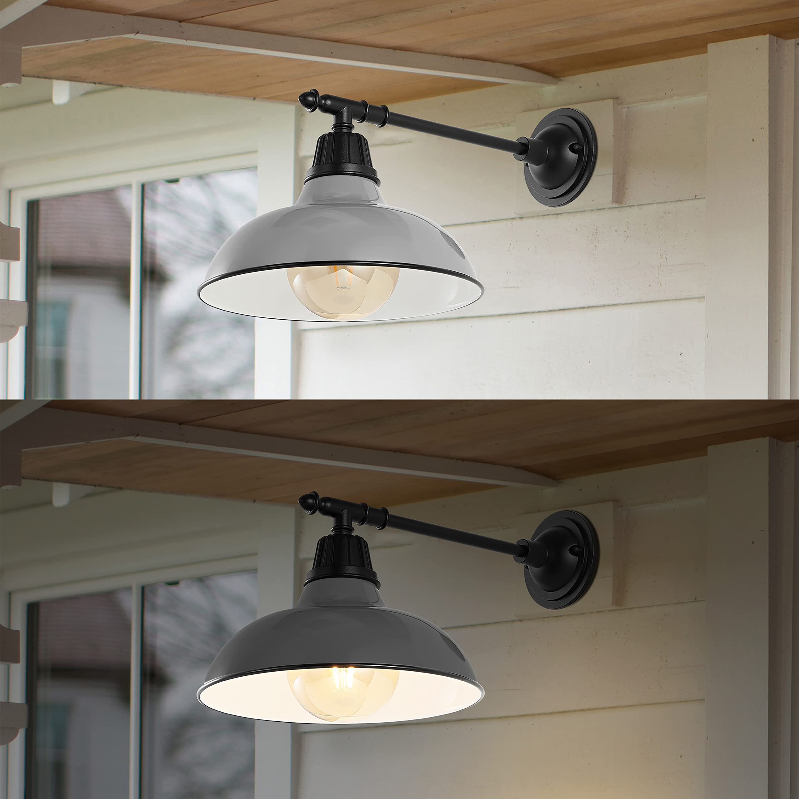 JONATHAN Y 1-Light Farmhouse Sconce Metal Bowl Shade 12.25in Gray/Black Model JYL7615D Indoor/Outdoor Lighting