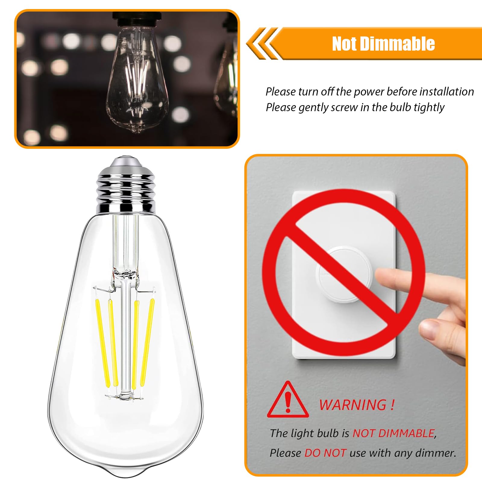 Winsaled 16 Pack Led Edison Bulbs 40W Equivalent, 4 Watt Led Filament Bulb, 5000K Daylight St19 Light Bulb, 450Lm E26 Vintage Bu