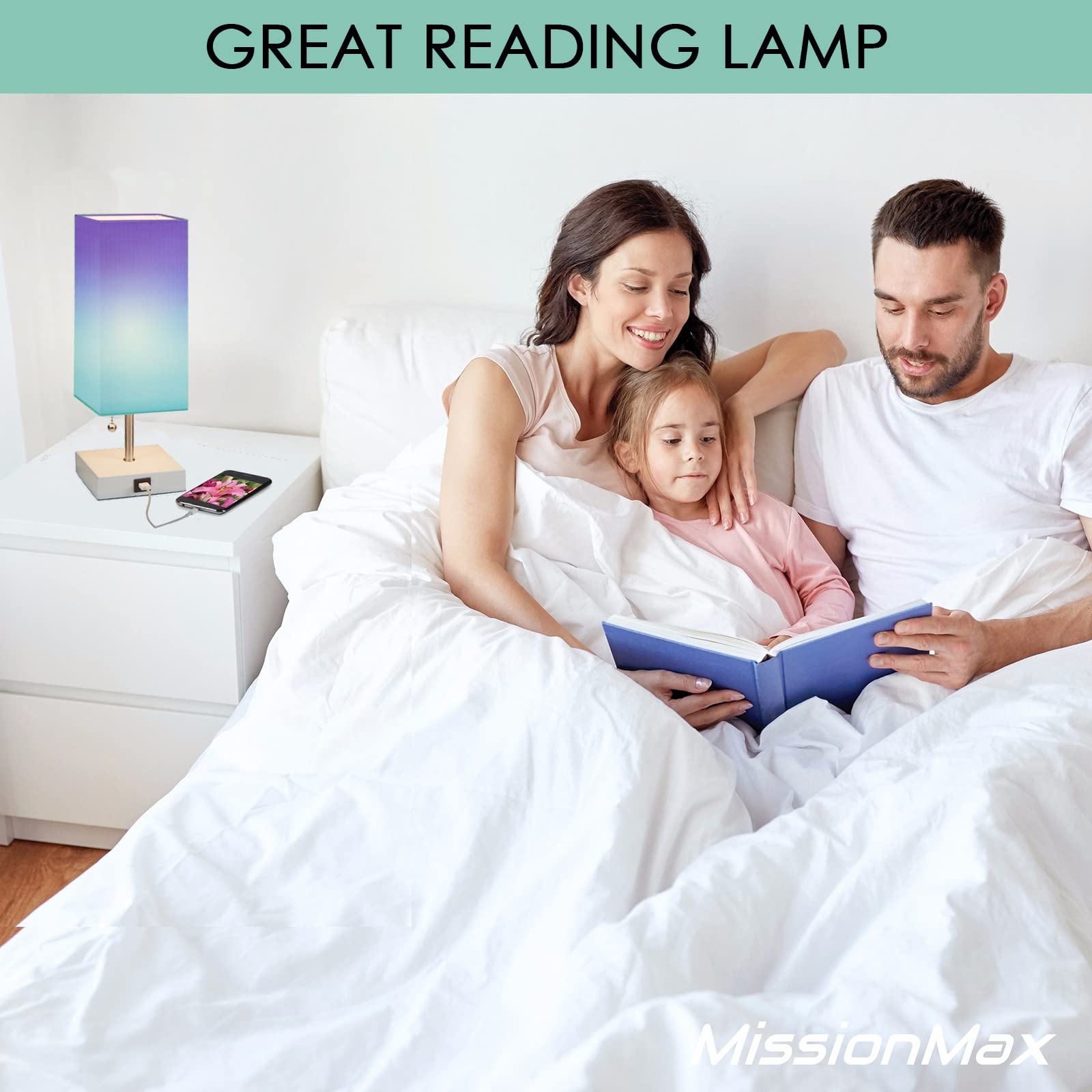 Missionmax Purple Haze Small Table Lamp With Usb Charging - Ideal For Bedside & Desk Use