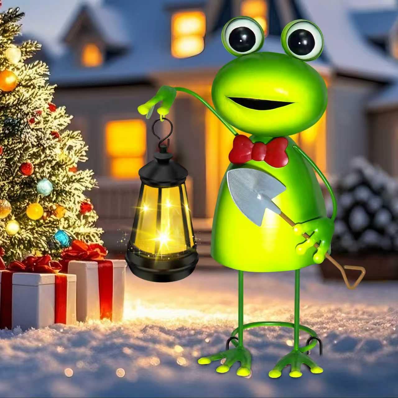 Solar Garden Lights Frog Statue With Solar Lantern Lights 13.78In Tall Frog Decor Fairy Accessories Birthday Gifts For Women Mom Grandma Big Metal Decorative Stakes For Home Decor Patio Porch Yard Art