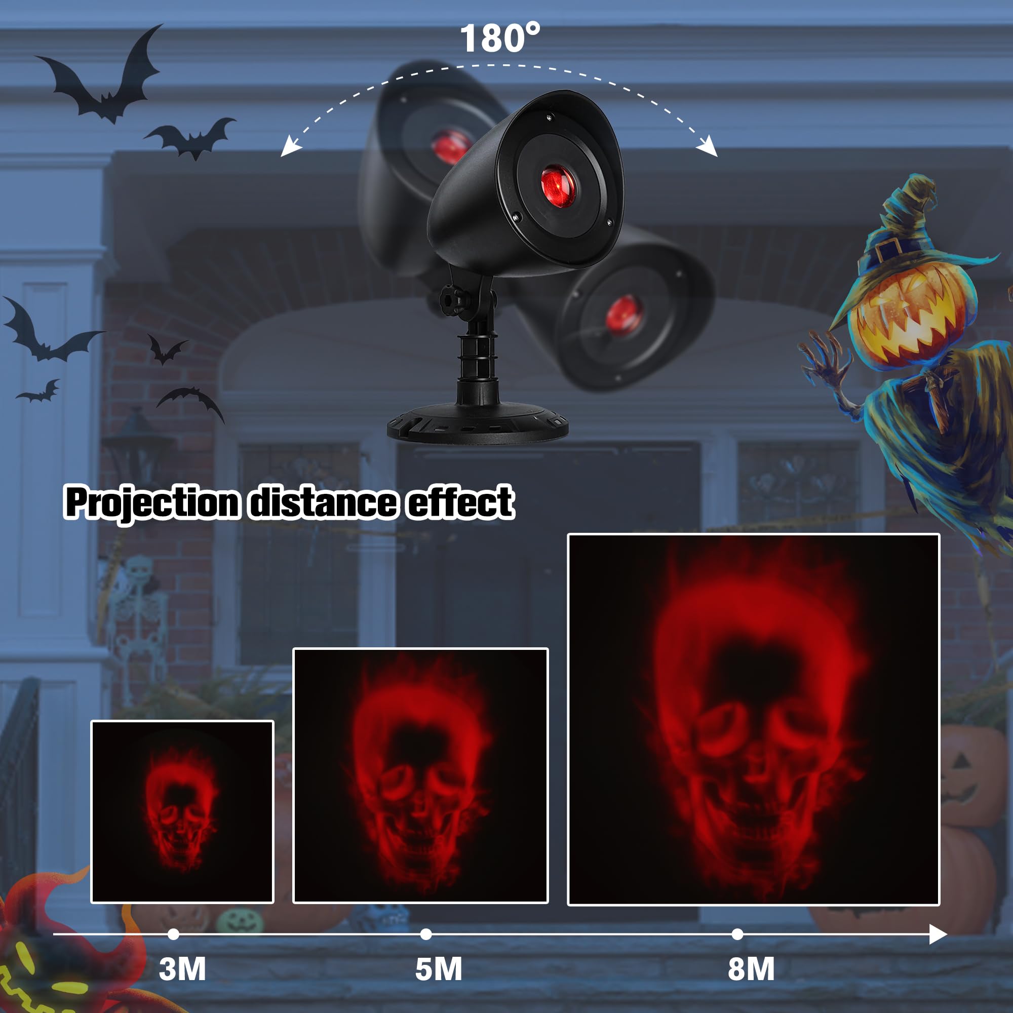 Halloween Projector Lights Outdoor Indoor - 3D Dynamic Red Skull Projector Decorations Lights With Timer  Waterproof Halloween Light For Wall  Window  Ground  Roof  Cemetery  Holiday Decor