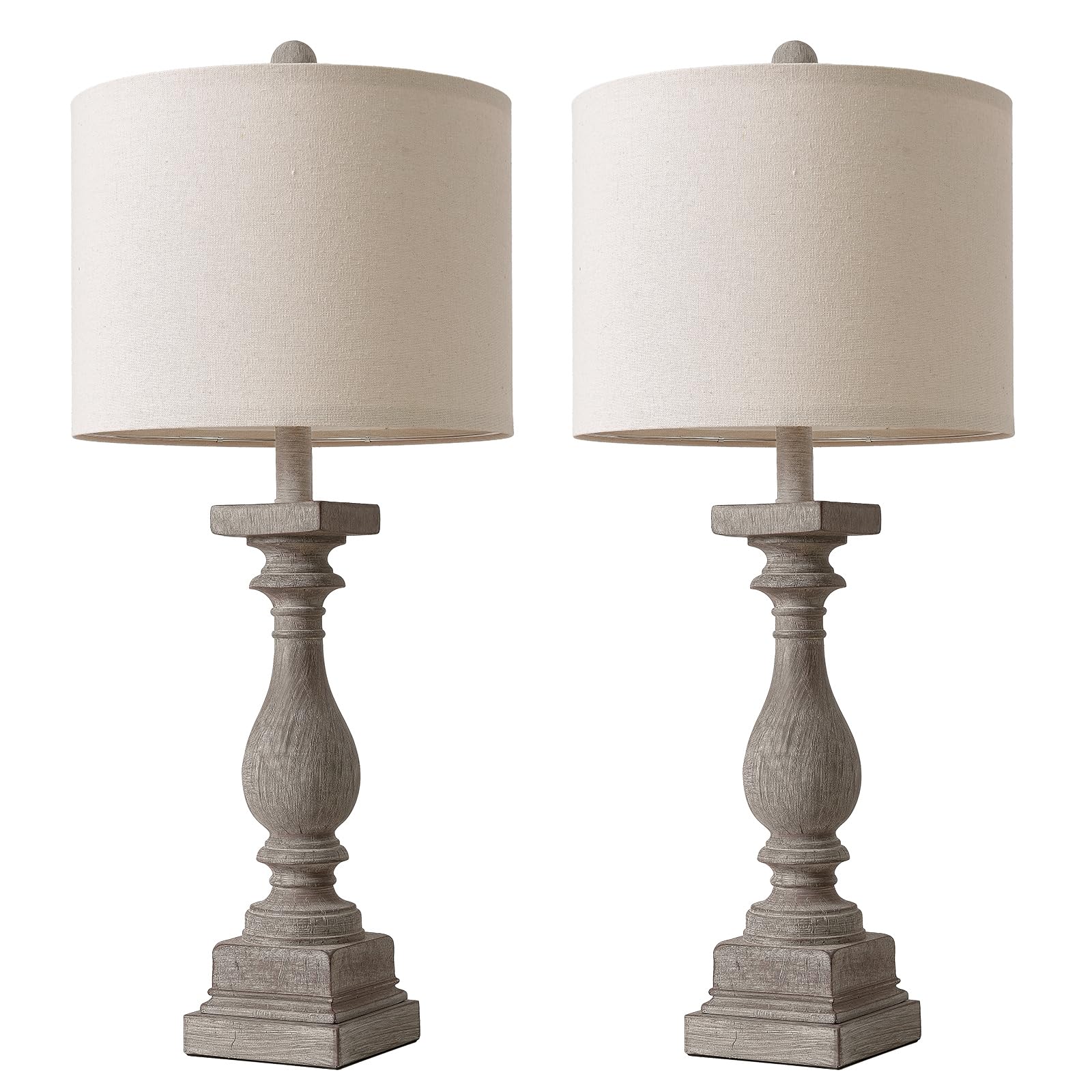 Bobomomo 27'' Farmhouse Table Lamps With Usb-A +C Ports, Vintage Rustic Lamps For Living Room, Linen Shade, Retro Side Table Lam