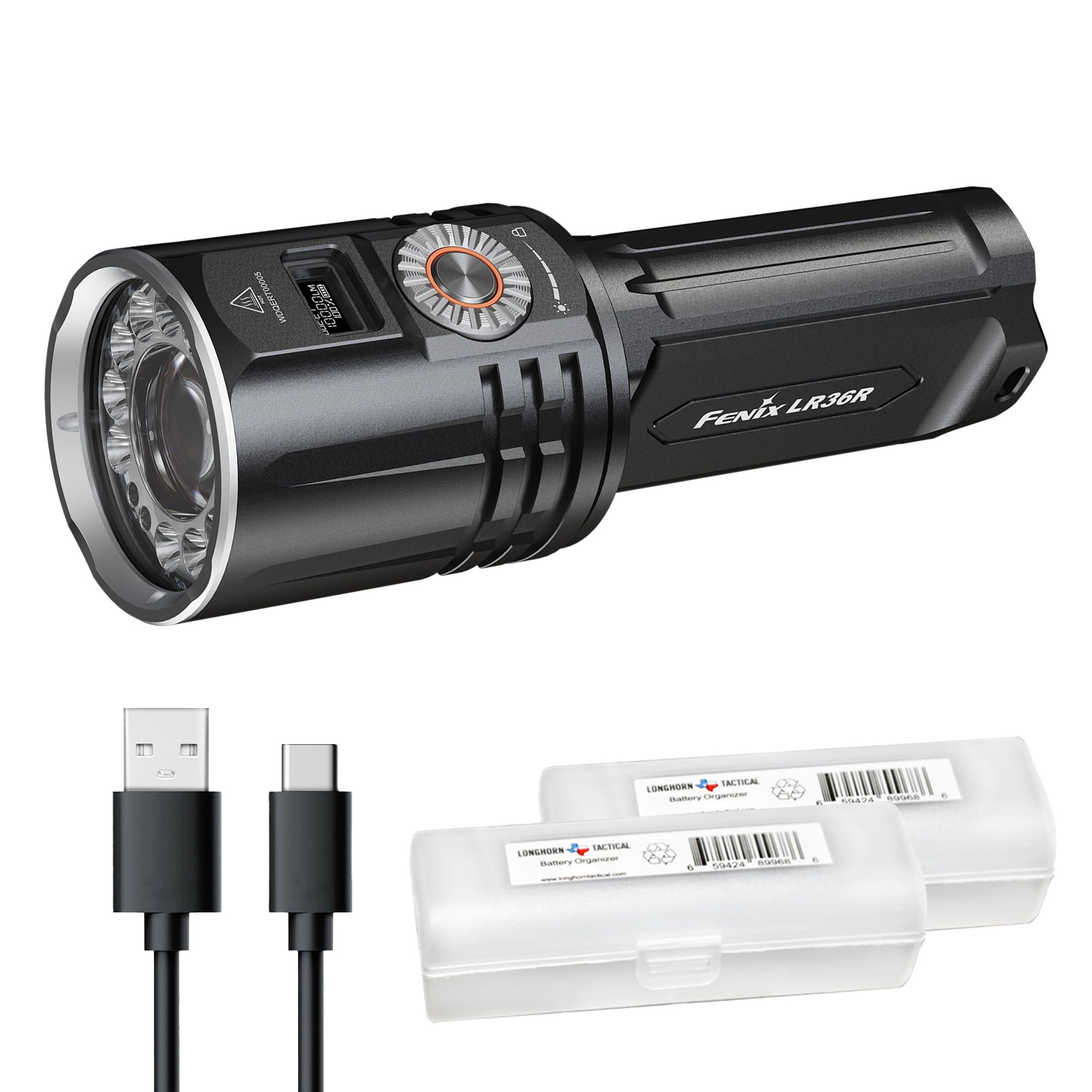 Fenix LR36R 10,000 Lumen Super Bright LED and LEP Flashlight with 1377 Yards Long Throw, USB-C Rechargeable and 2X Lumentac Orga