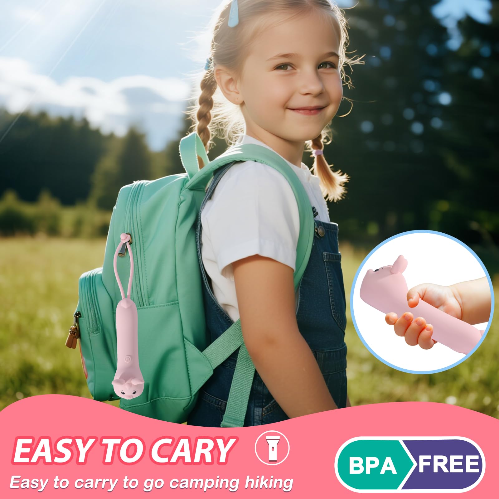 Tremdwoto Cute Bunny Flashlight - Rechargeable LED for Kids, Pink Bunny Design, Ideal for Camping & Outdoor Adventures