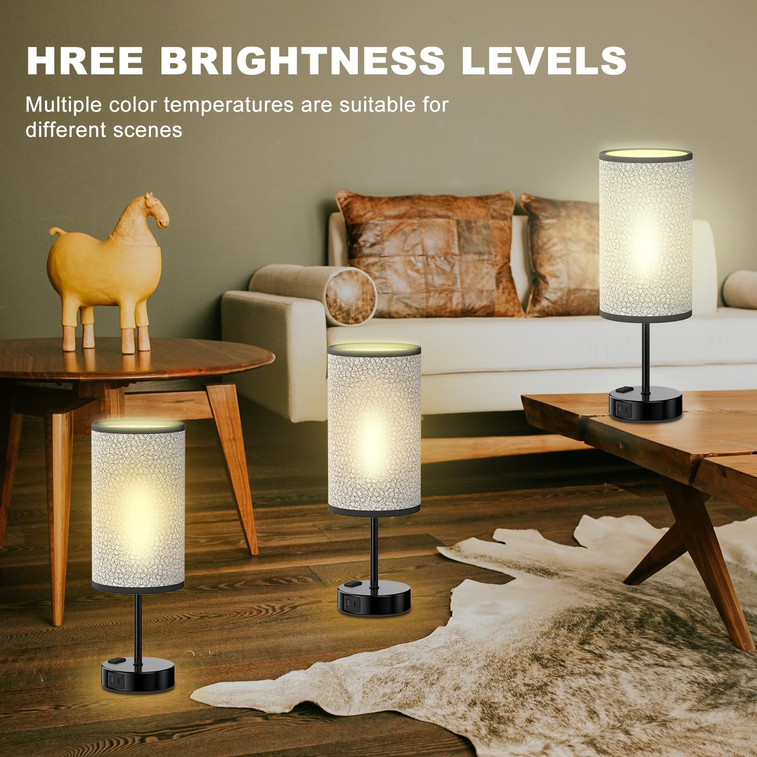 Table Lamp For Bedroom With Touch Control,Bedside Lamp With Usb C+A Charging Ports& Ac Outlets, Adjustable 3Color Led Light For