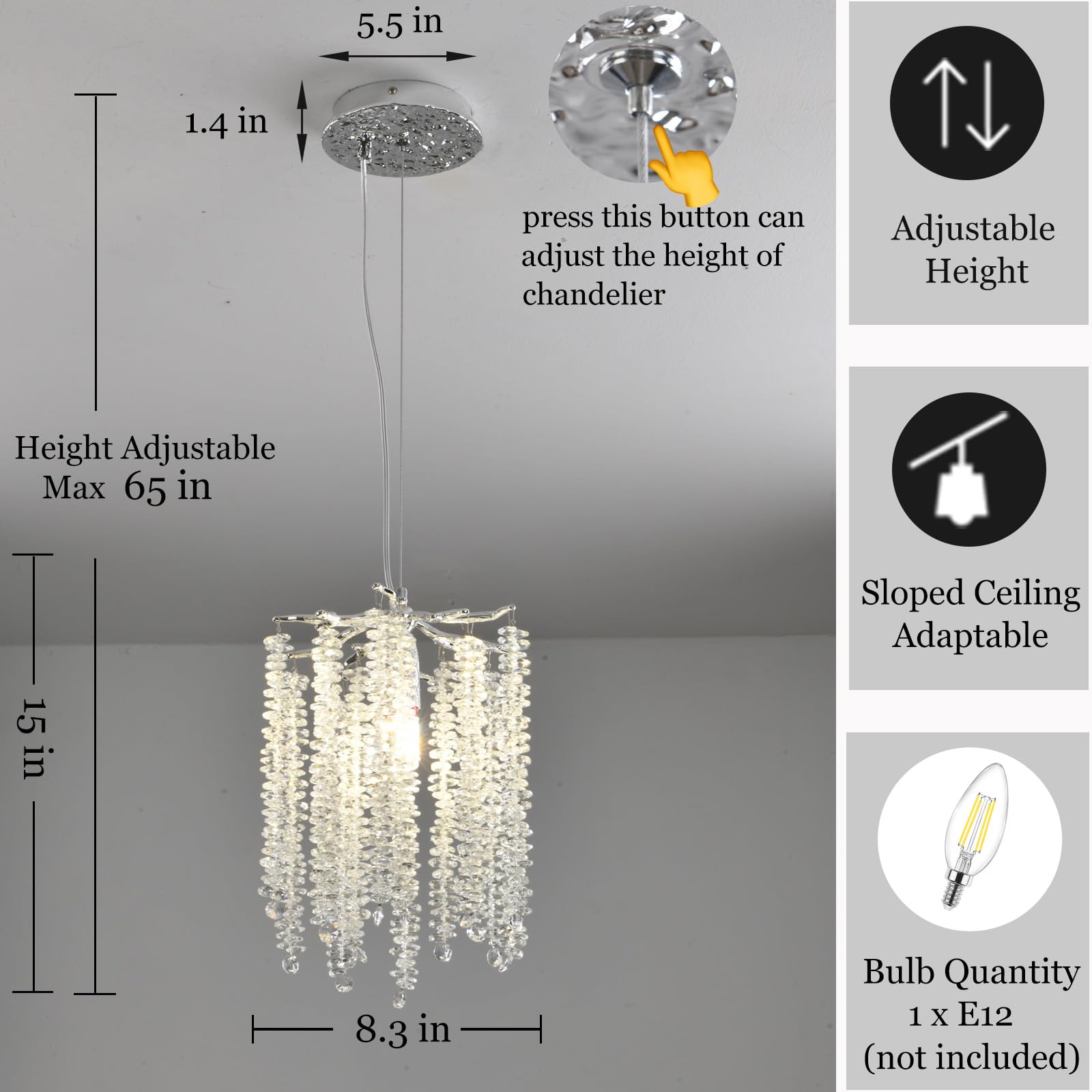 Upfelw Modern Crystal Tree Branch Chandelier, Chrome Round Art Deco Raindrop Lighting Fixture For Dining Room Bedroom Foyer 1 Li