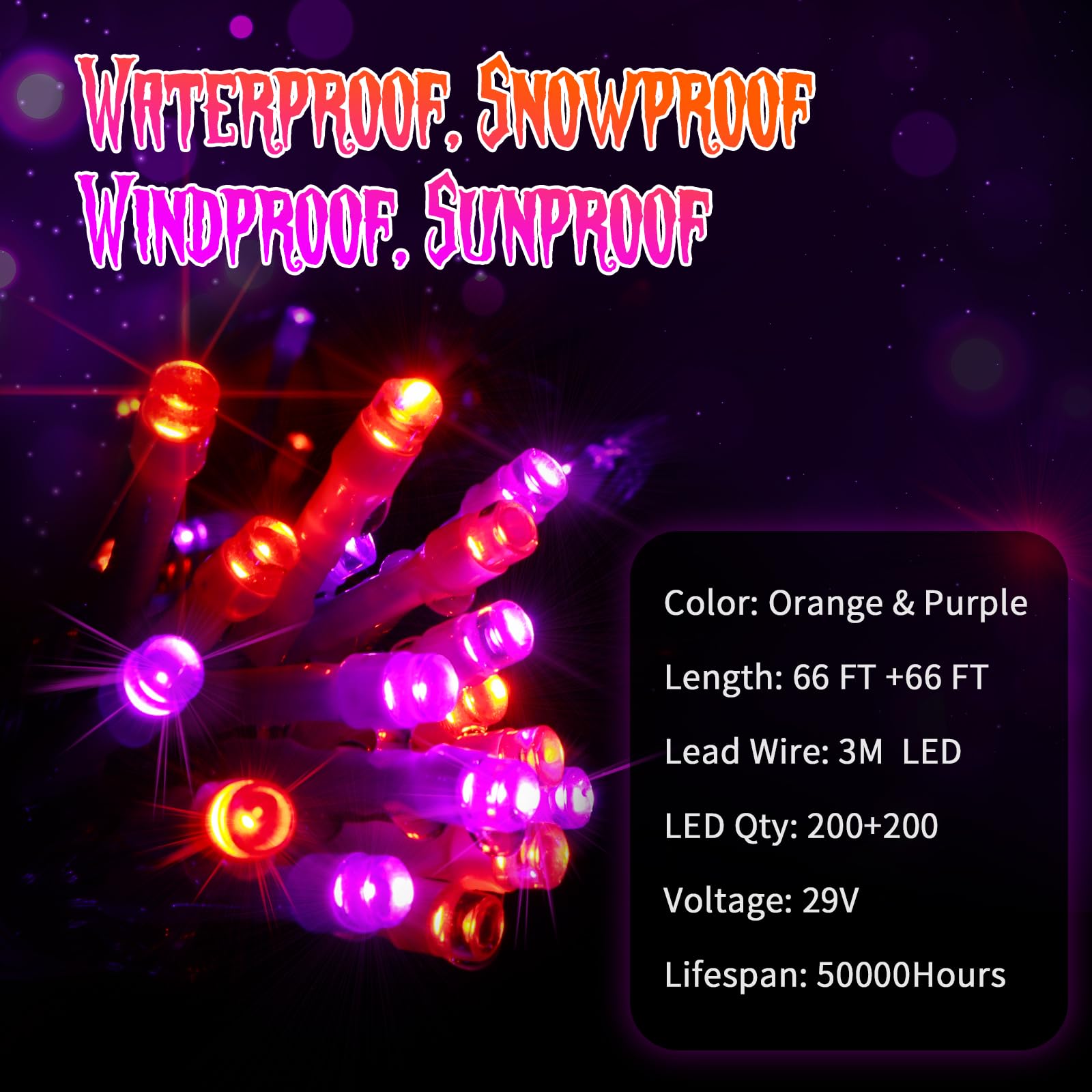 Jxledayy 2 Pack Each 66Ft 200 Led Halloween Lights Outdoor Decorations 8 Modes Fairy Lights Plug In String Light With Timer For Outside House Yard Tree Stairs Party Holiday Decor-Orange And Purple