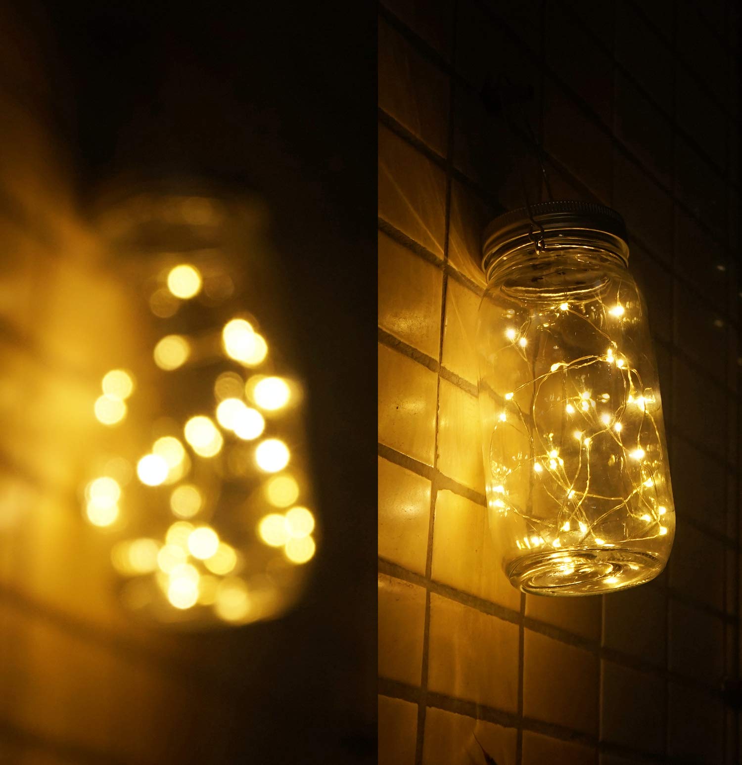 Aubasic Solar Mason Jar Lights, 30 LEDs Fairy String Lights, 2-Pack Outdoor Hanging Lanterns