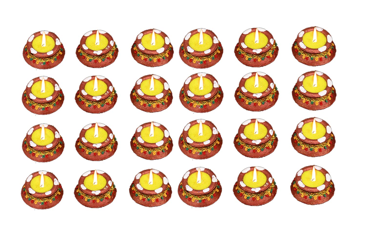 Pack of 24 Diwali Diya - Matki Wax Earther Clay Diya Colorful Handmade - Diyas Diwali Gift Items for Family Friends Corporate -D