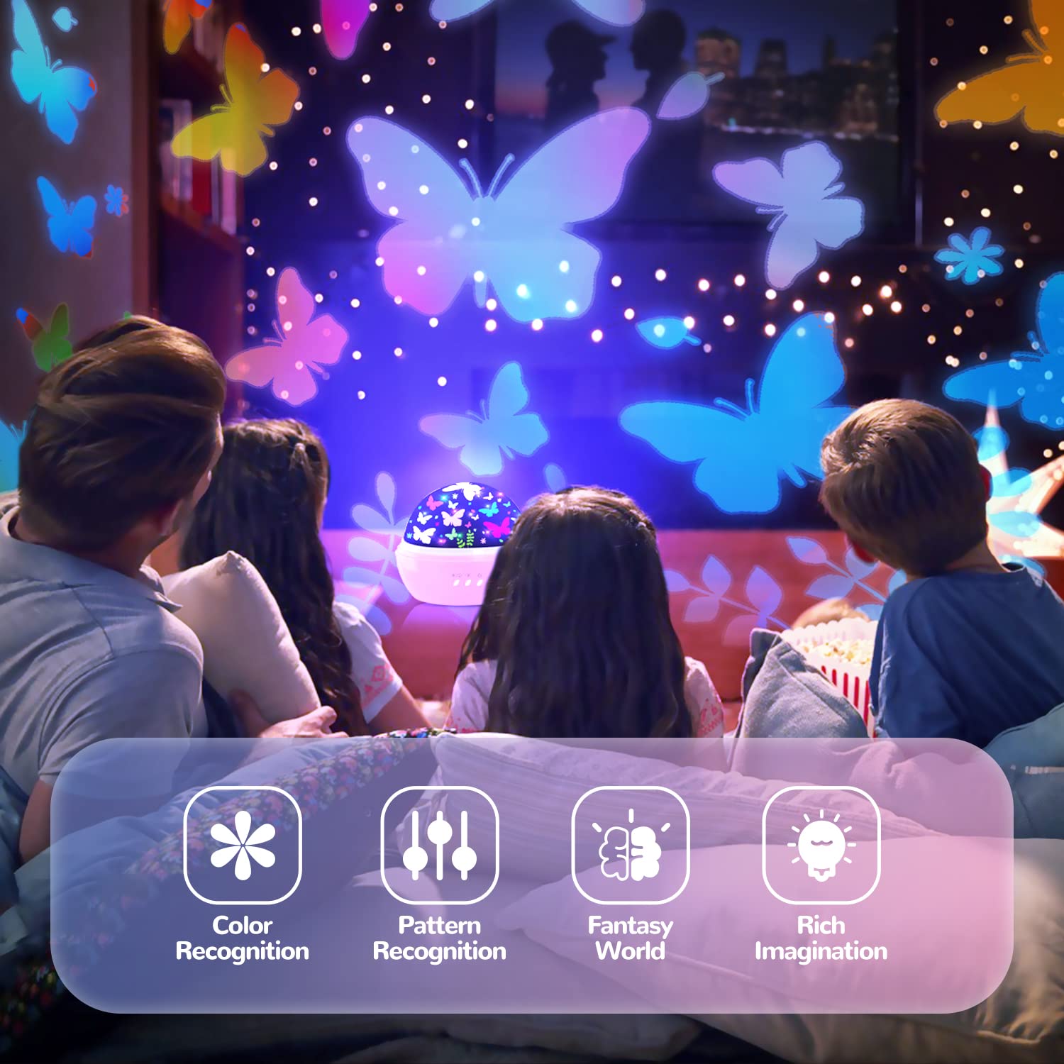 JKGIFTS Butterfly Decorations - 16 Colors Star Projector Night Light, Pink Kids Toys for Girls Ages 3-8, Party Supplies & Room Decor