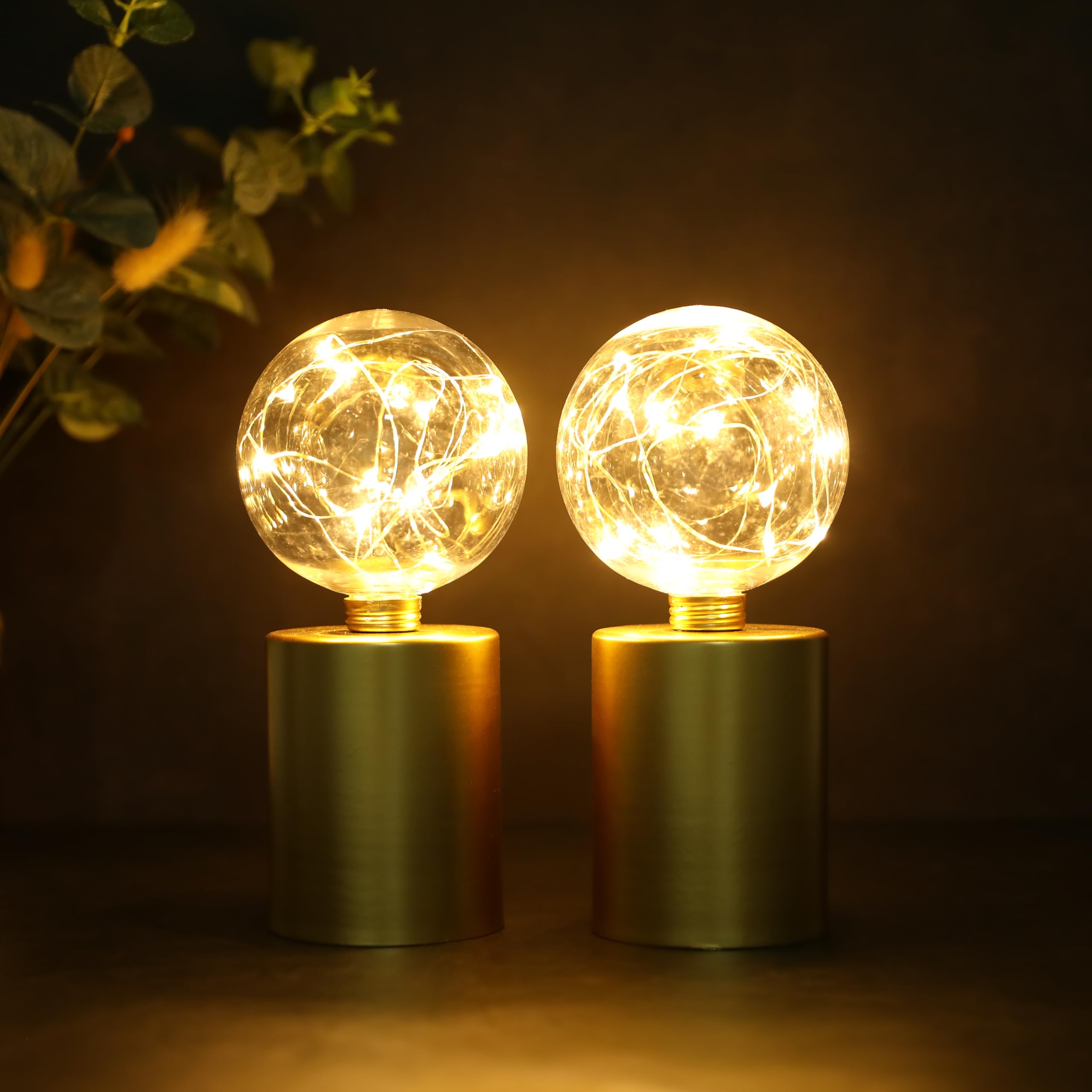 Jhy Design Set Of 2 Gold Table Lamp Battery Powered 8''Tall Cordless Lamp Light Battery Operated Great For Living Room Bedroom W
