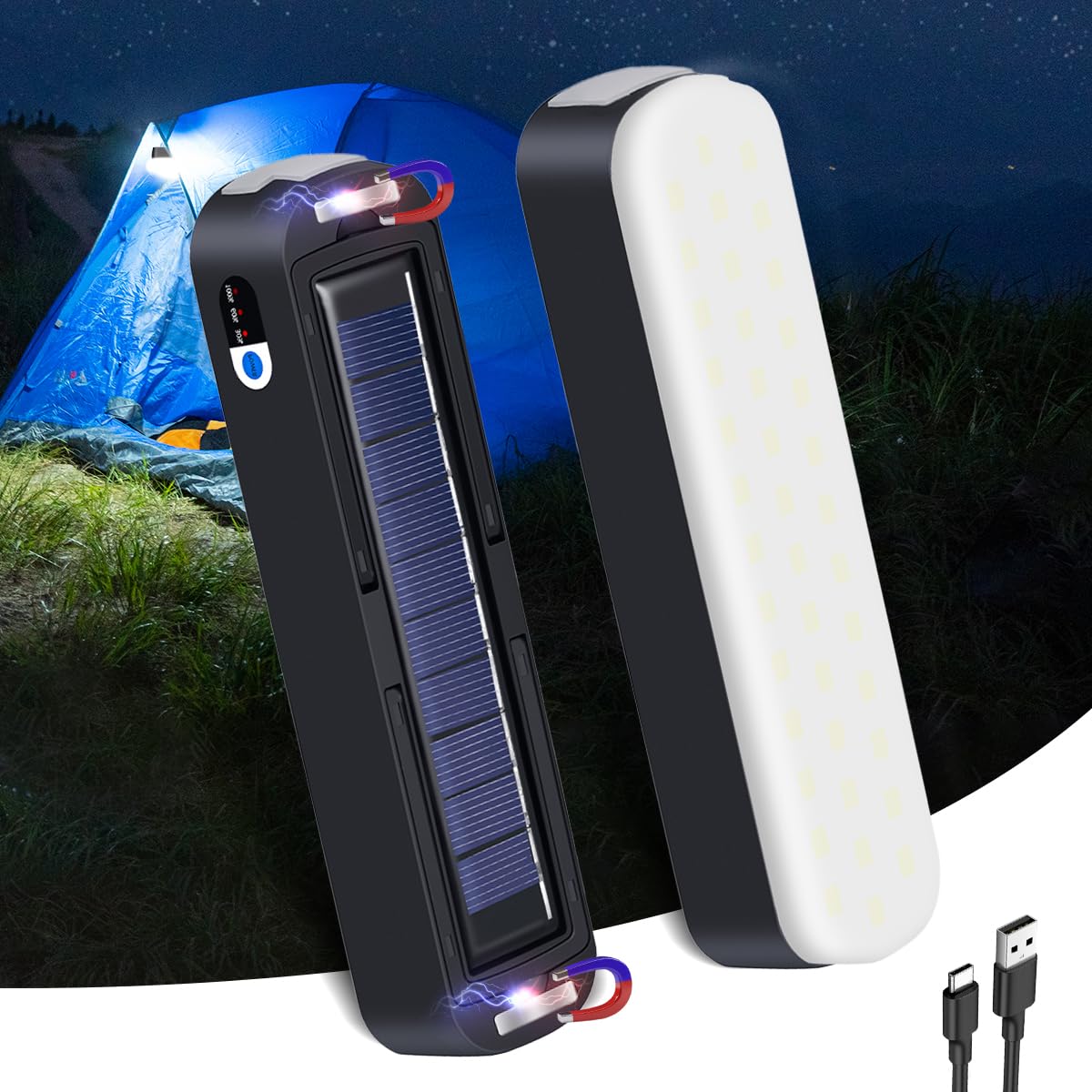 Nakcnm Camping Lantern Solar, Led Camping Lanterns Rechargeable 5 Modes, Camping Light With Magnet And Hook 5000Mah, Portable Waterproof Camp Light For Camping Hurricane Emergency Power Outage-Black