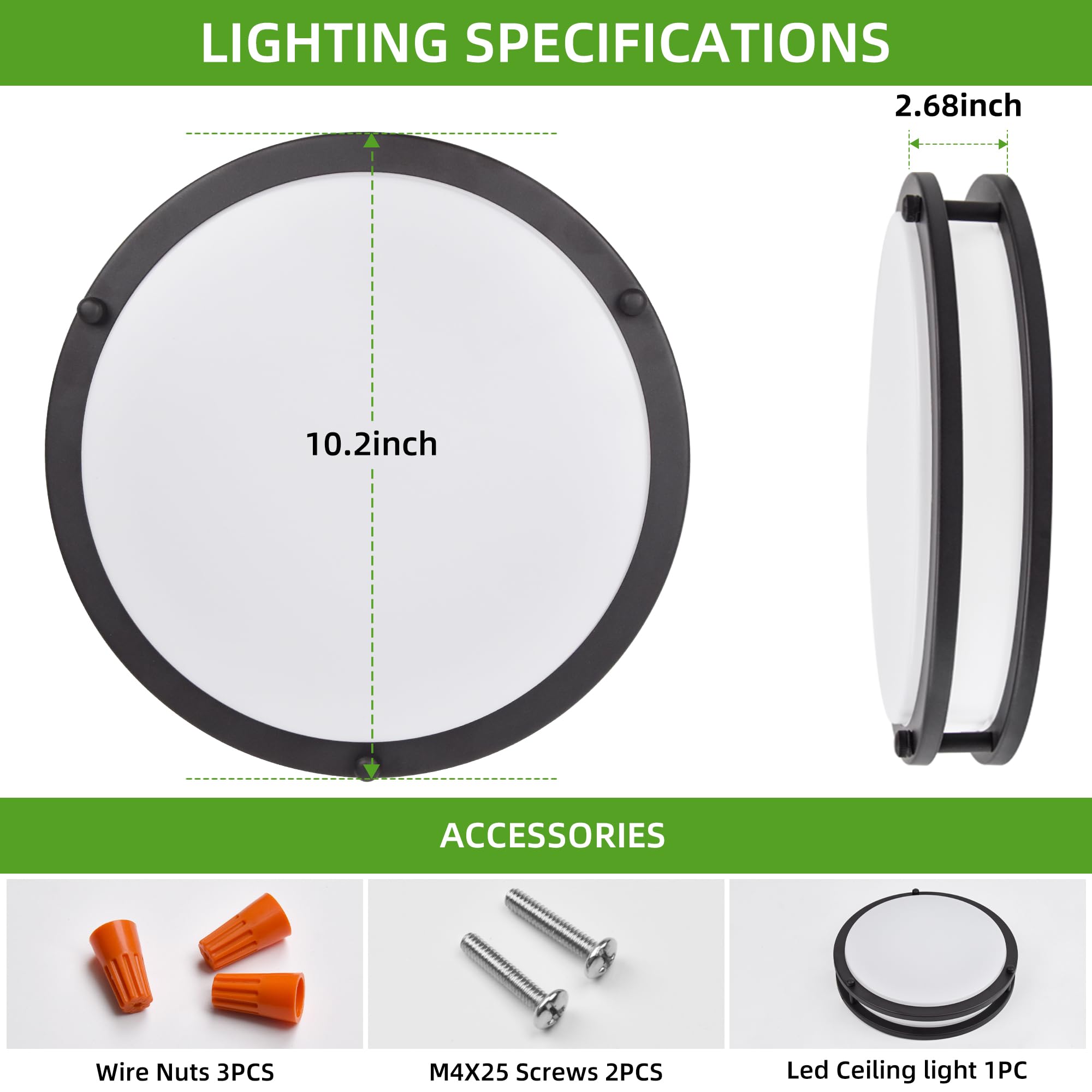 Hlite 10inch LED Flush Mount Ceiling Light Fixture, 1600LM, Oil Rubbed Bronze, Model HBCE-10C-OHW5K