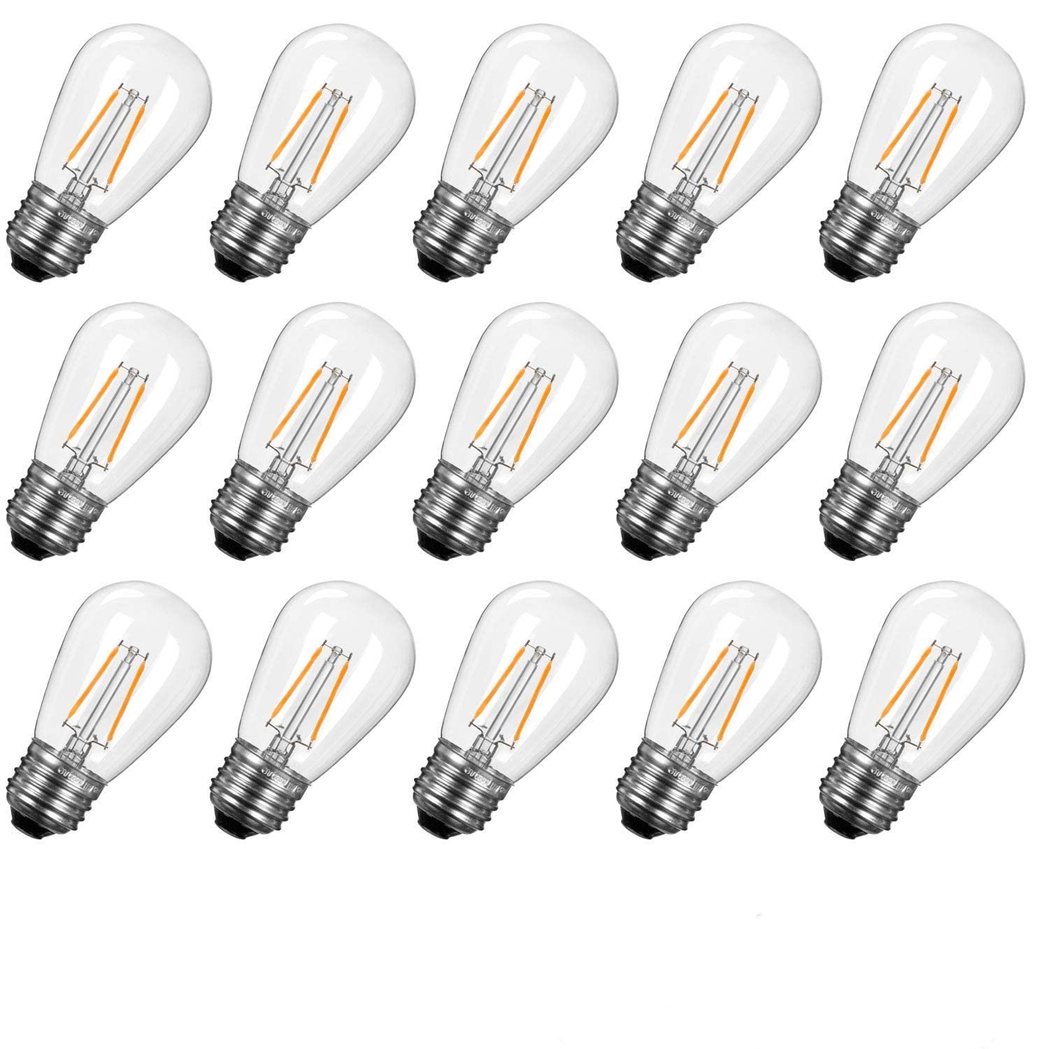 Minetom Led S14 Light Bulbs, 15 Pack, Shatterproof, 11W Equivalent, E26/E27 Base, Warm White, 2700K For Outdoor/Decorative
