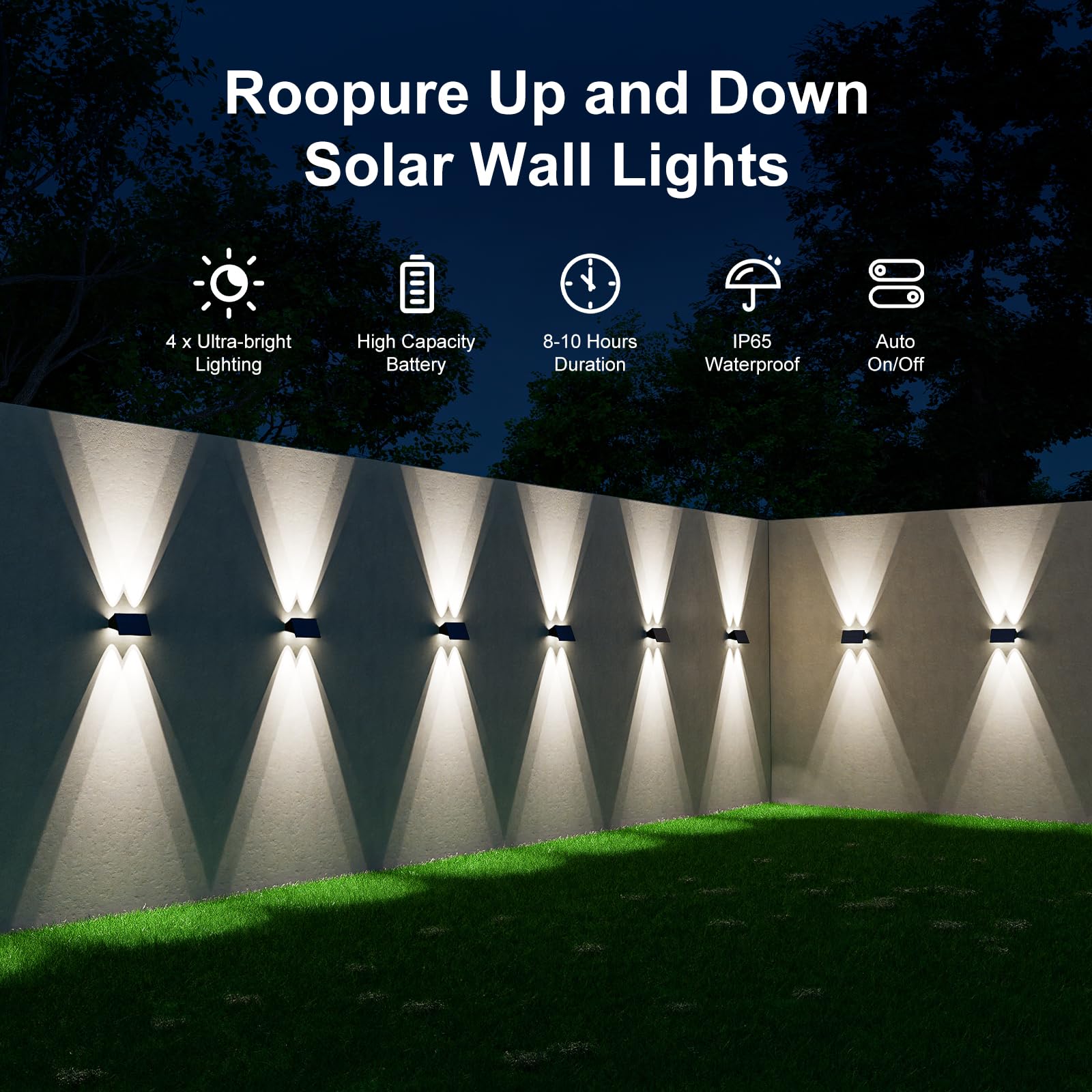 8 Pack Solar Powered Fence Lights Outdoor Up And Down Wall Mount Led Decorative Waterproof Lamps For Outside Patio, Backyard, Ho