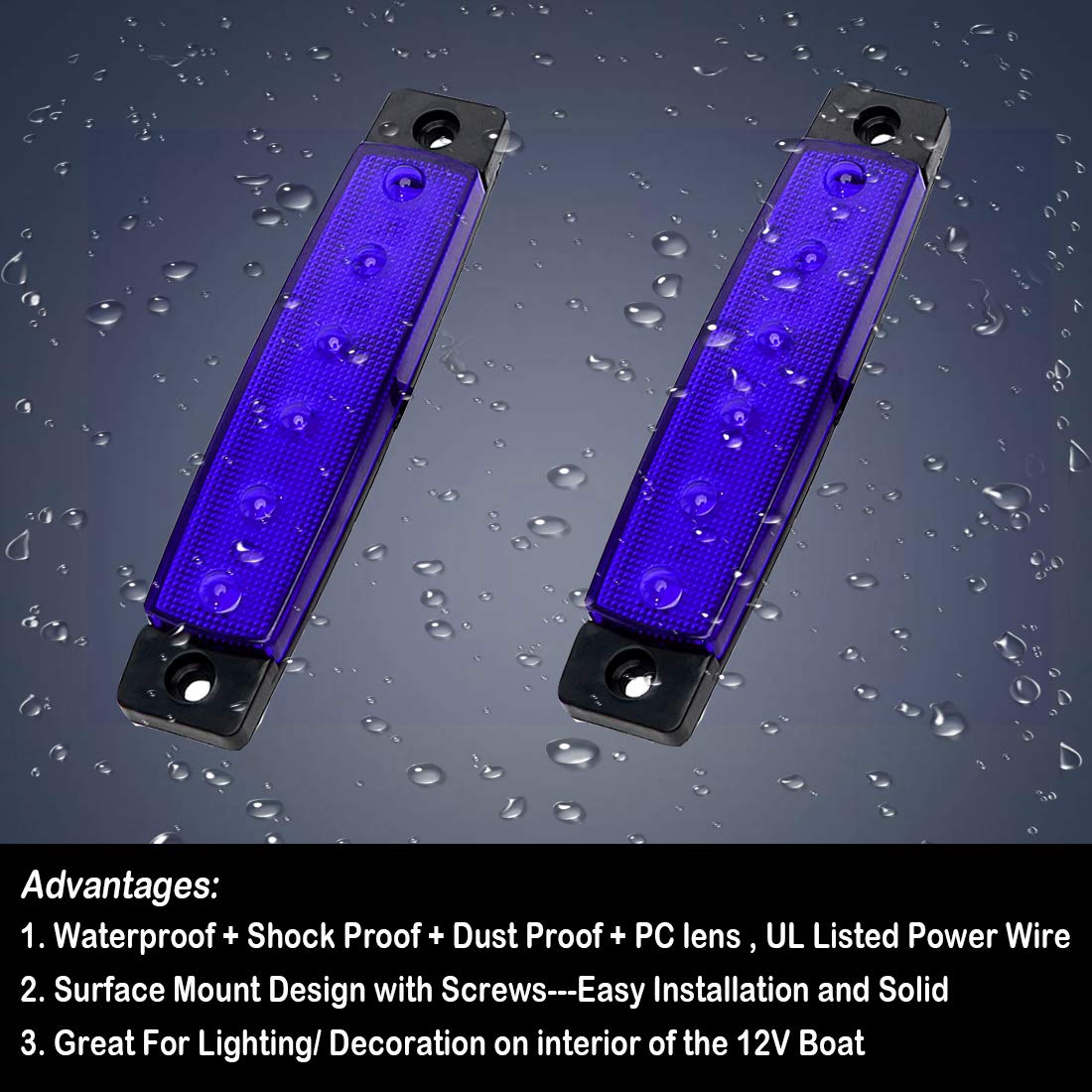 Shangyuan LED Boat Lights, Slim Strip Bar Light, ABS, Blue, Pack of 2, Model 8868789, Perfect for Cockpit and Navigation Lighting