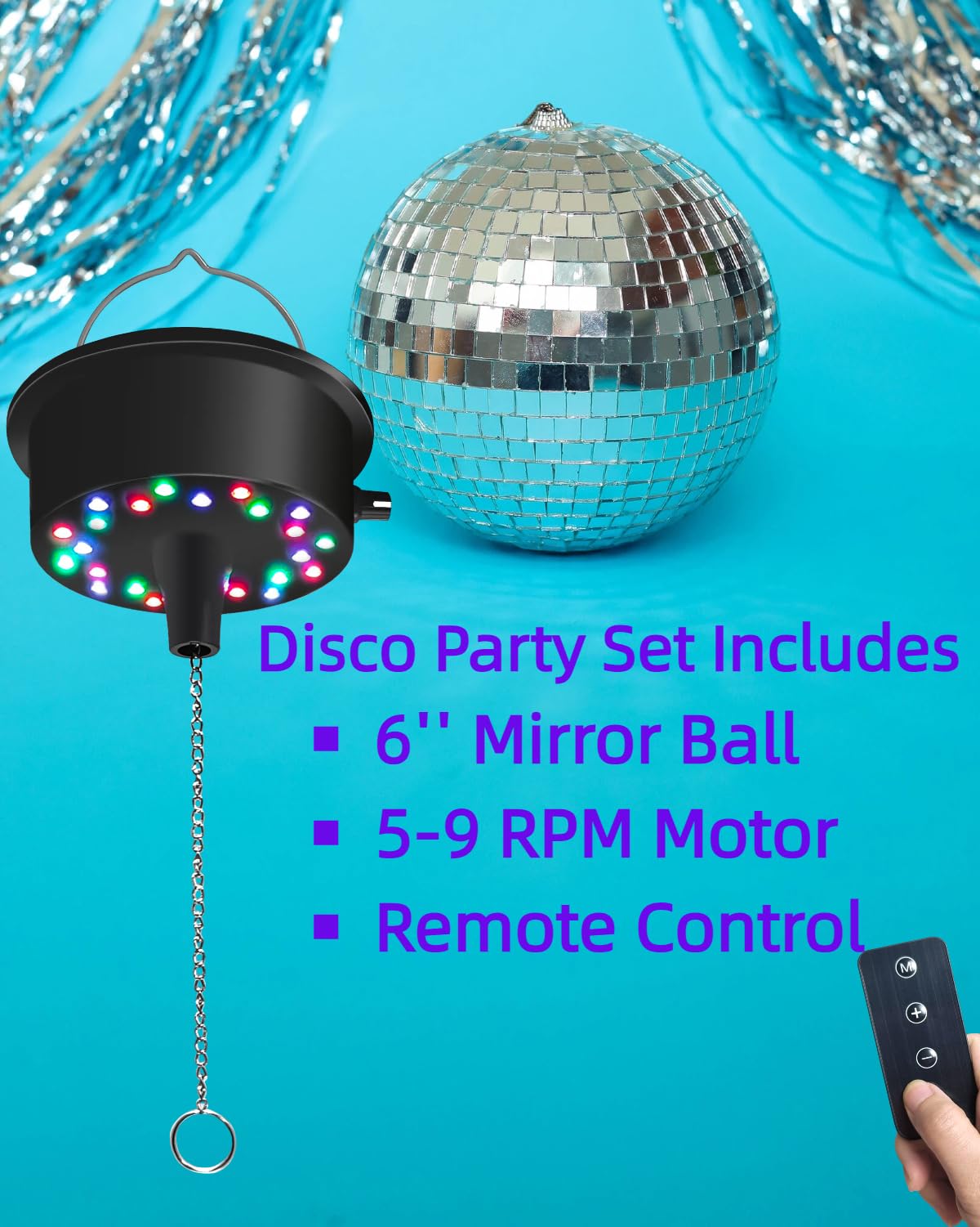 Palujorty Disco Ball with Motor & Lights, 6" Multicolor Mirror Ball, USB/Battery Powered, Perfect for Parties & Weddings