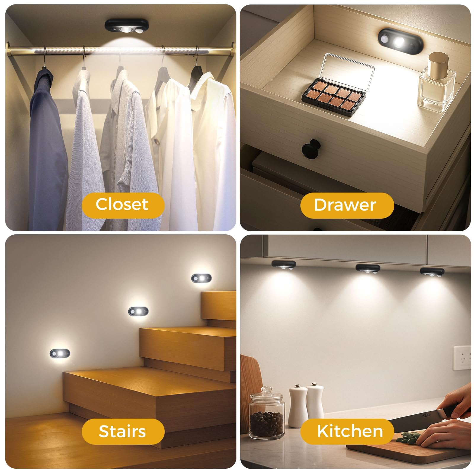 Glaresbot Led Motion Sensor Puck Lights  Small Rechargeable Under Cabinet Light  Dimmable Daylight White Closet Lights  Wireless Under Cabinet Lighting For Drawer  Kitchen (6 Pack)