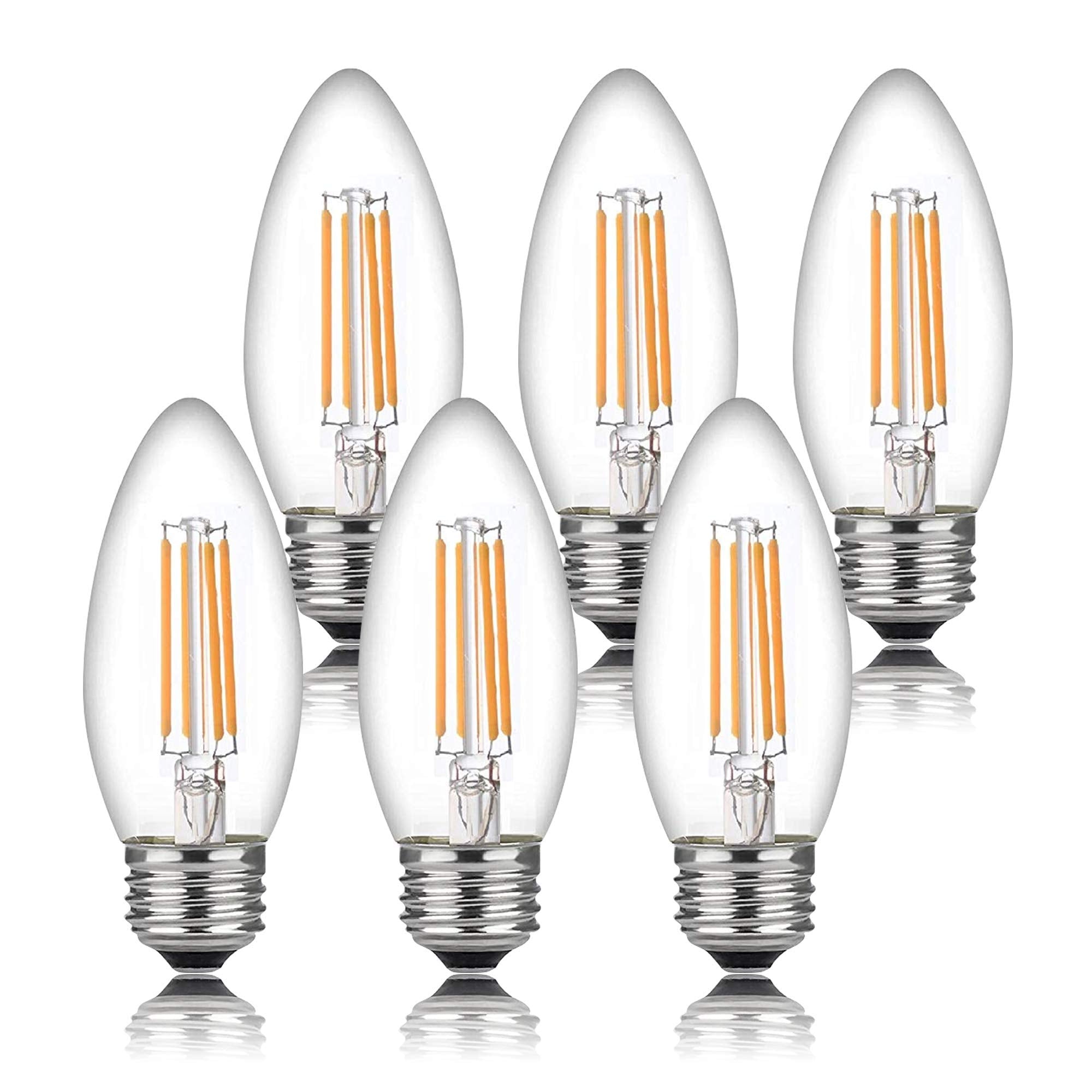 Bioluz LED Light Bulbs, 93 CRI Dimmable LED Filament, 60 Watt Incandescent Equivalent, 5W E26 Medium Base Candelabra Light Bulbs
