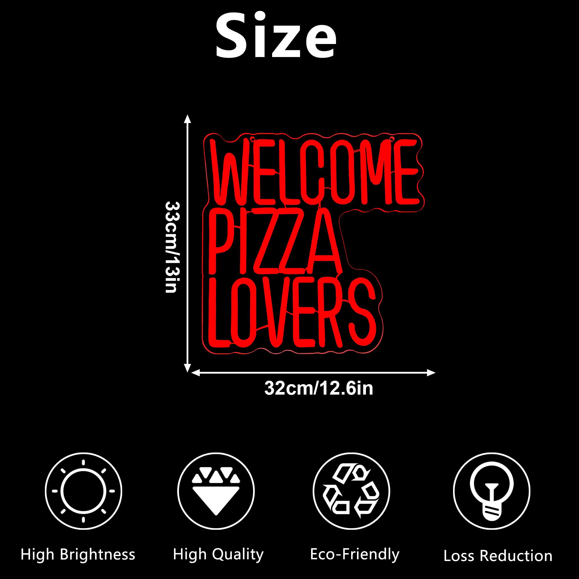 Welcome Pizza Lovers Neon Light  Red Dimmable Led Personalized Pizza Lovers Neon Sign  Family Restaurant Entertainment Room Food Theme Party Wall Neon Sign Decor Holiday Gift For Pizza Lovers  Children  Family (12.9*12.5In)