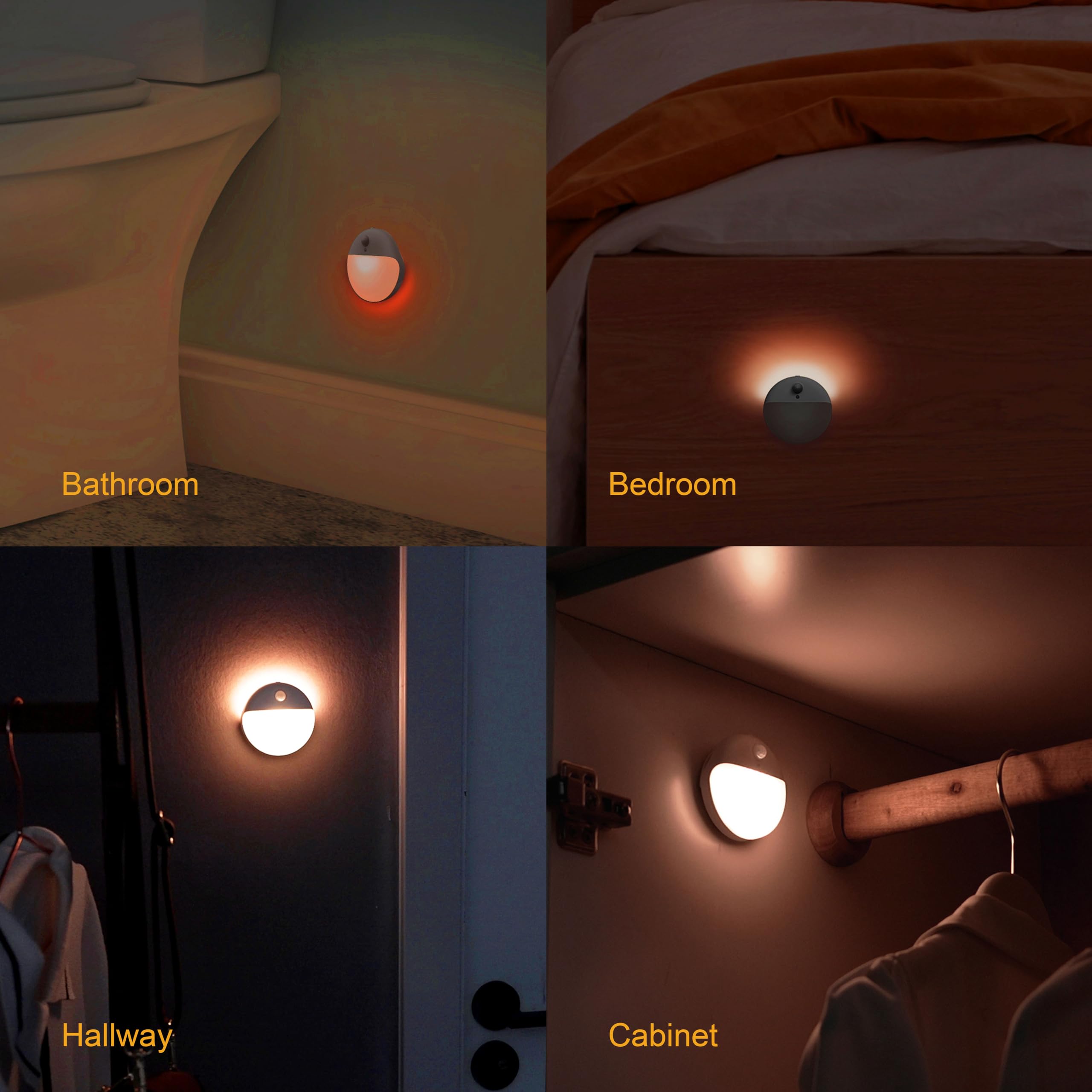 YUNLEX 2 Pack Amber Stair Lights, Motion Sensor, Dimmable, Portable Battery Night Light for Kids & Home, Model NLS26
