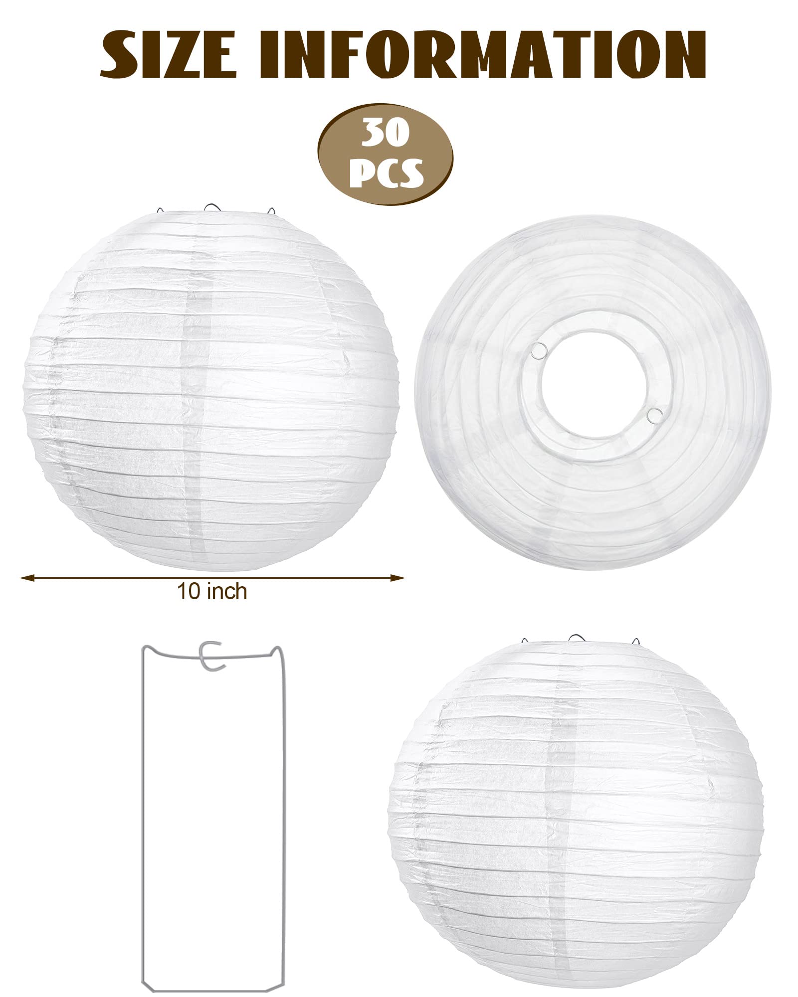 Treela 30 Pack White Chinese Japanese Paper Lanterns Decorative Hanging Ball Lanterns Round Paper Lantern Lamps For Wedding Birthday Party Home Decorations(10 Inch)