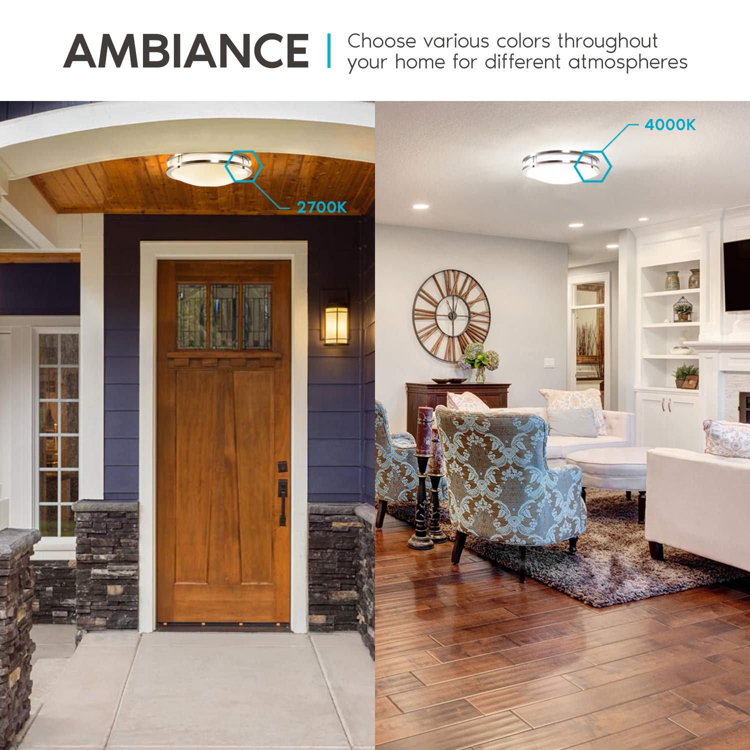 LUXRITE 16 Inch LED Flush Mount Ceiling Light, Dimmable, 24W, 1960 Lumens, Color Selectable, Brushed Chrome, Model LR23283