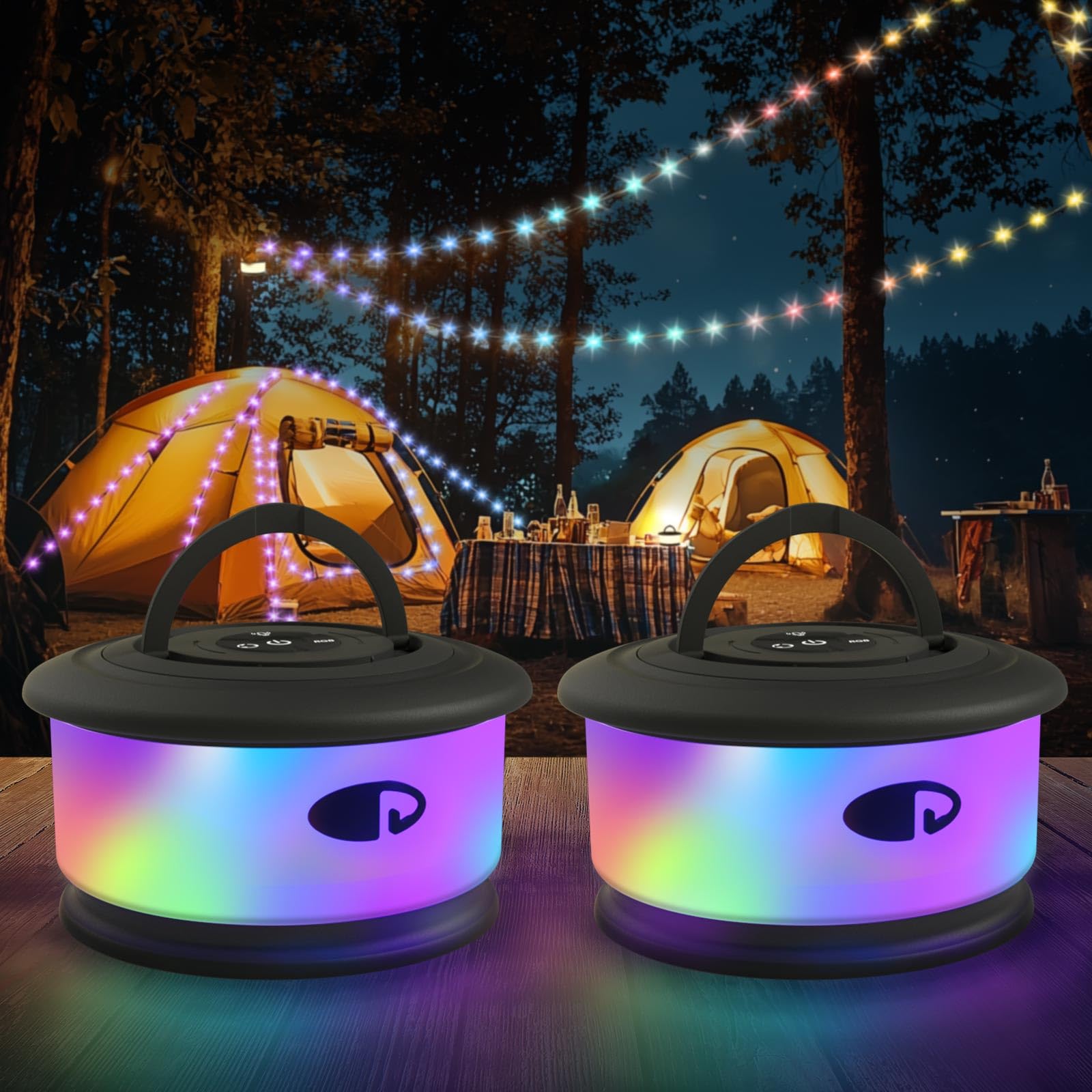 TOHETO Camping String Lights, 3 in 1 Retractable RGB, 19 Lighting Modes, 32.8 FT, Rechargeable Lantern, Model JSK-L26, Black