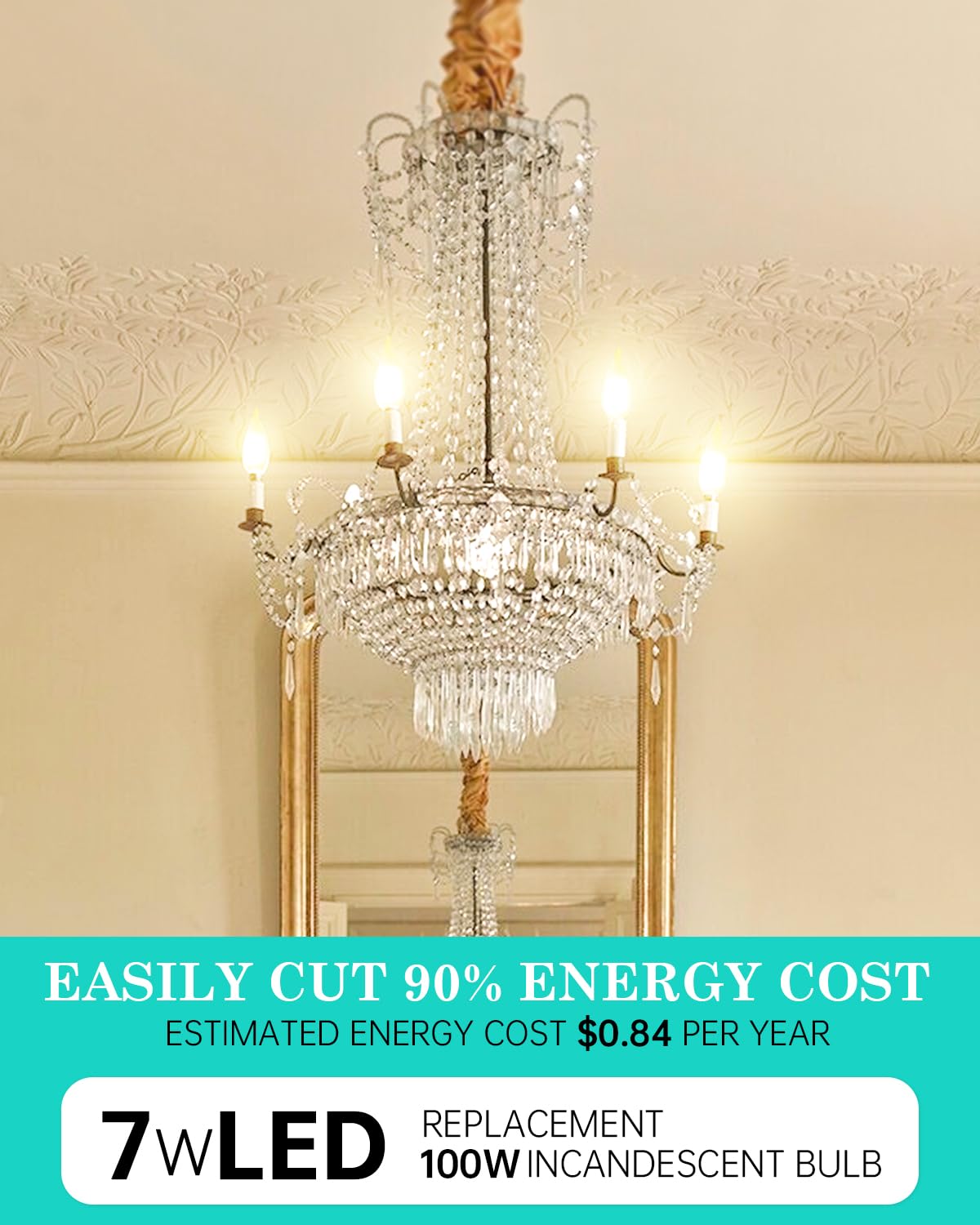 Amdtu E12 Led Bulb 100 Watt, Frosted Candelabra Led Light Bulbs, Dimmable Chandelier Light Bulbs, 2700K Soft White, 7W Equivalen