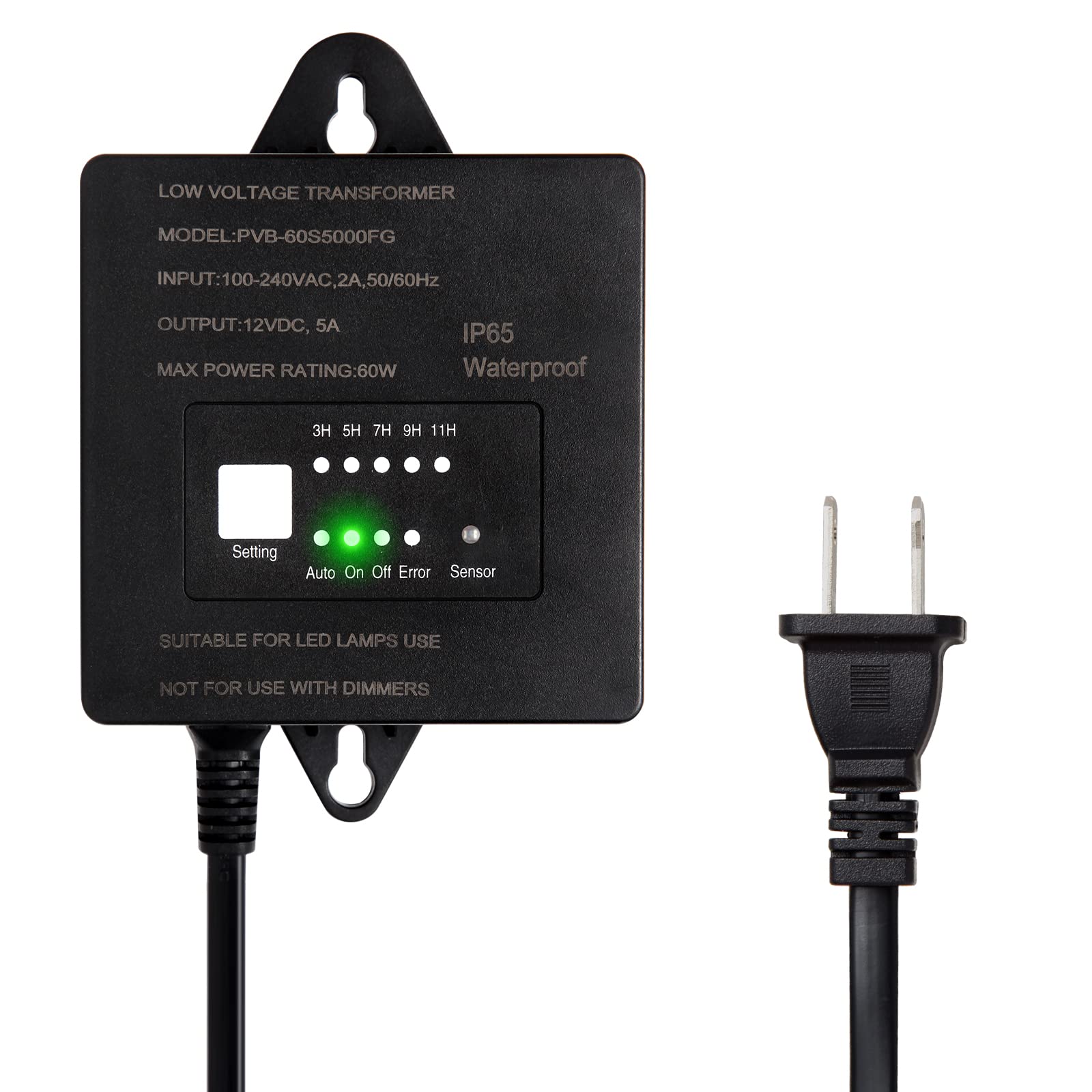 Paktonvo 60W Low Voltage Transformer With Timer And Photocell Sensor, 120V Ac To 12V Dc, Ip65 Waterproof, Supply For Led Landscape Light, Outdoor Spotlight, Pathway Light,Garden Light