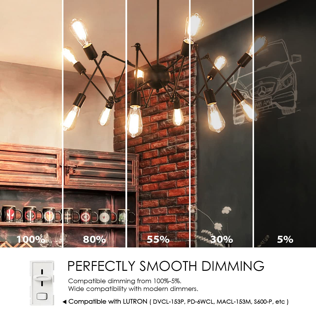 LVWIT LED Filament Bulb 7W Dimmable 2700K Warm White E26 Medium Base, Glass, 6-Pack, Clear